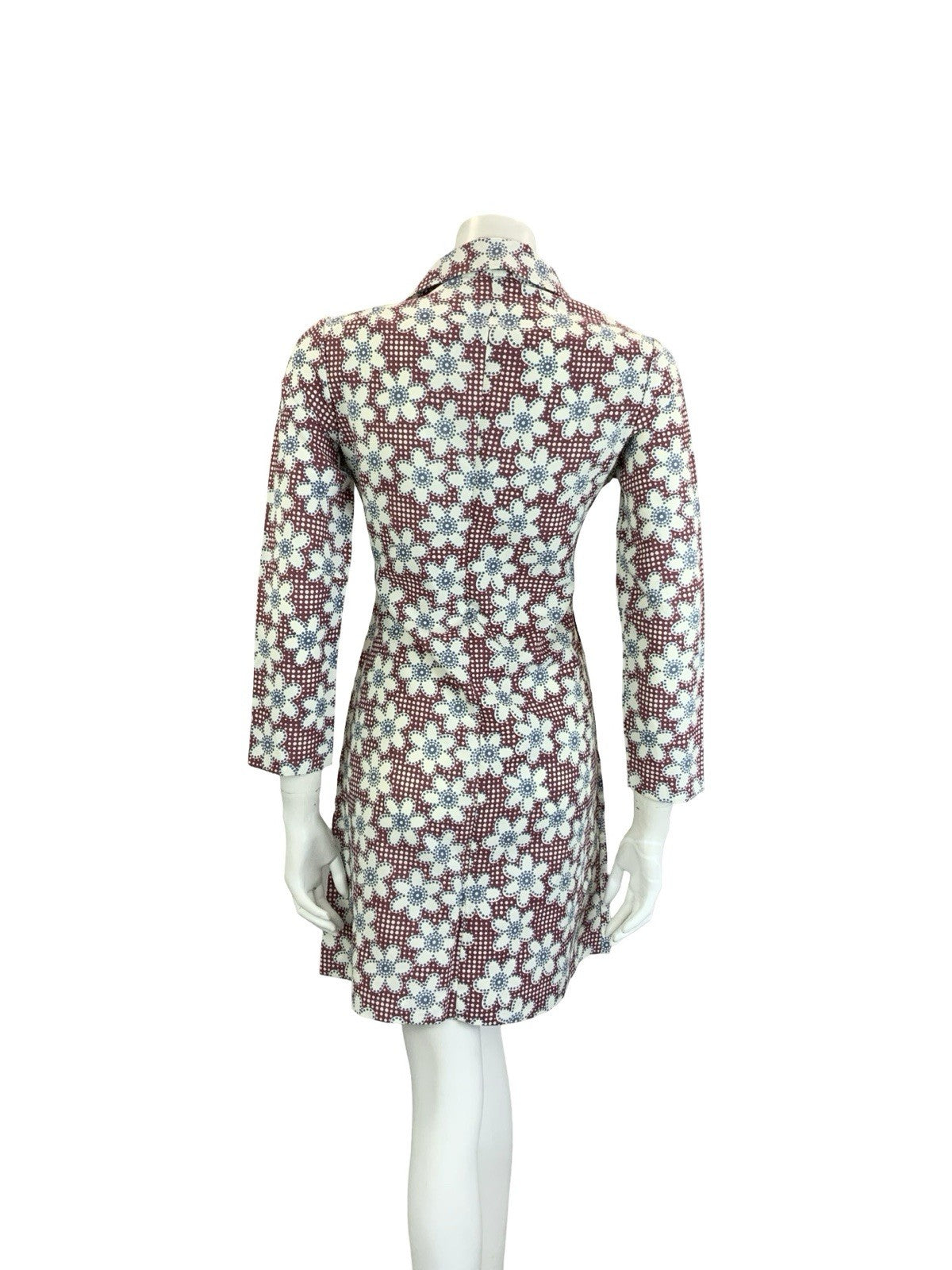 VTG 60S 70S MOD PLUM PURPLE BLUE WHITE GEOMETRIC FLORAL DOTTY SHIRT DRESS 10