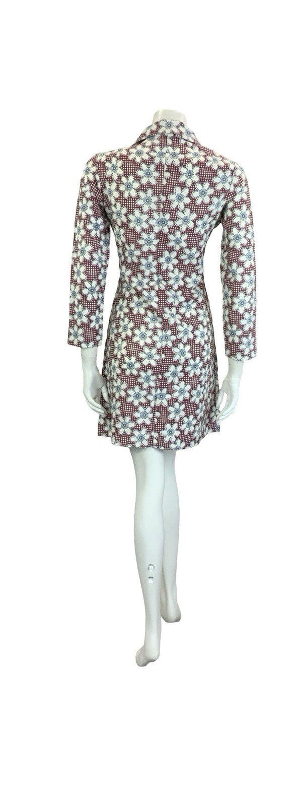 VTG 60S 70S MOD PLUM PURPLE BLUE WHITE GEOMETRIC FLORAL DOTTY SHIRT DRESS 10