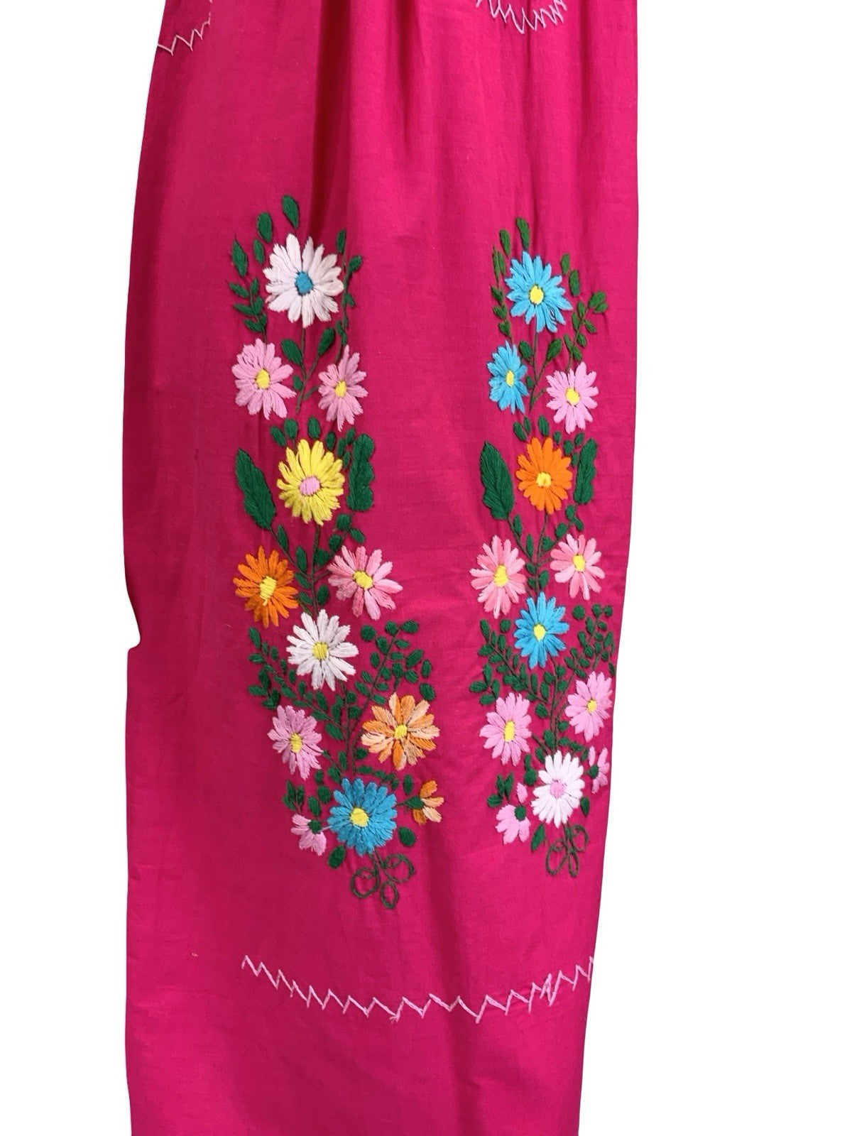 VTG 70S PINK GREEN BLUE YELLOW MEXICAN FOLK EMBROIDERED FLORAL YOKE DRESS 10