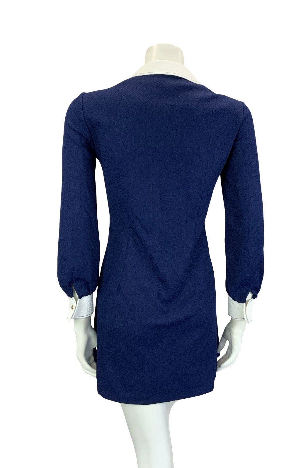 VTG 60S NAVY BLUE WHITE MOD SCOOTER COLOUR BLOCK ROUND COLLAR SHIRT DRESS 8