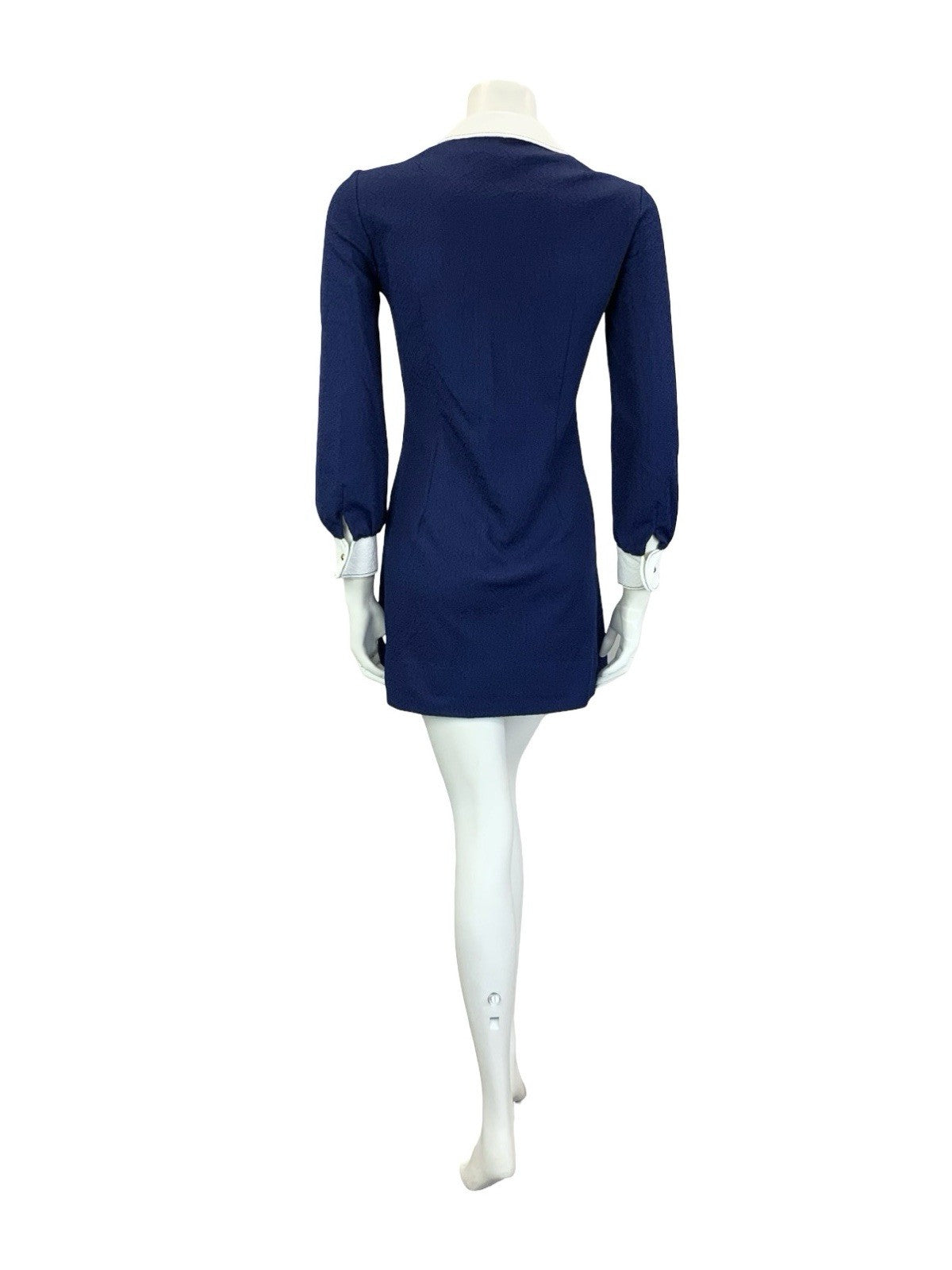 VTG 60S NAVY BLUE WHITE MOD SCOOTER COLOUR BLOCK ROUND COLLAR SHIRT DRESS 8