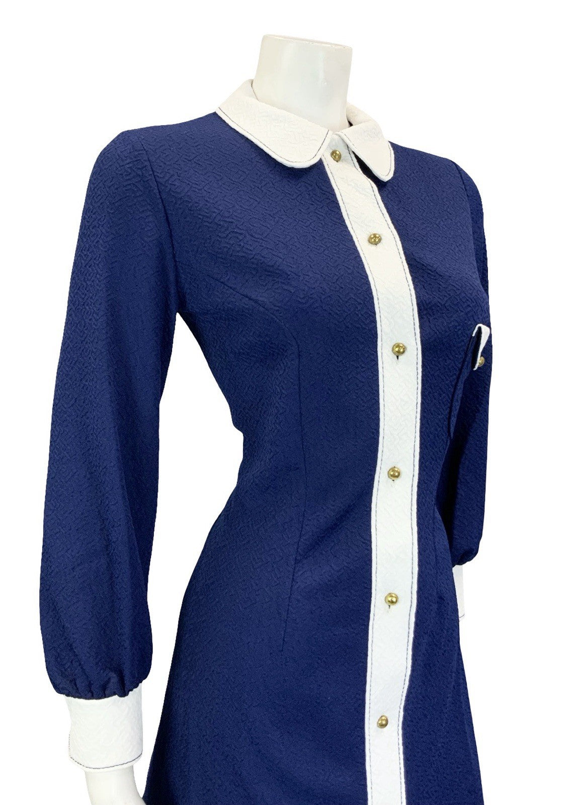 VTG 60S NAVY BLUE WHITE MOD SCOOTER COLOUR BLOCK ROUND COLLAR SHIRT DRESS 8