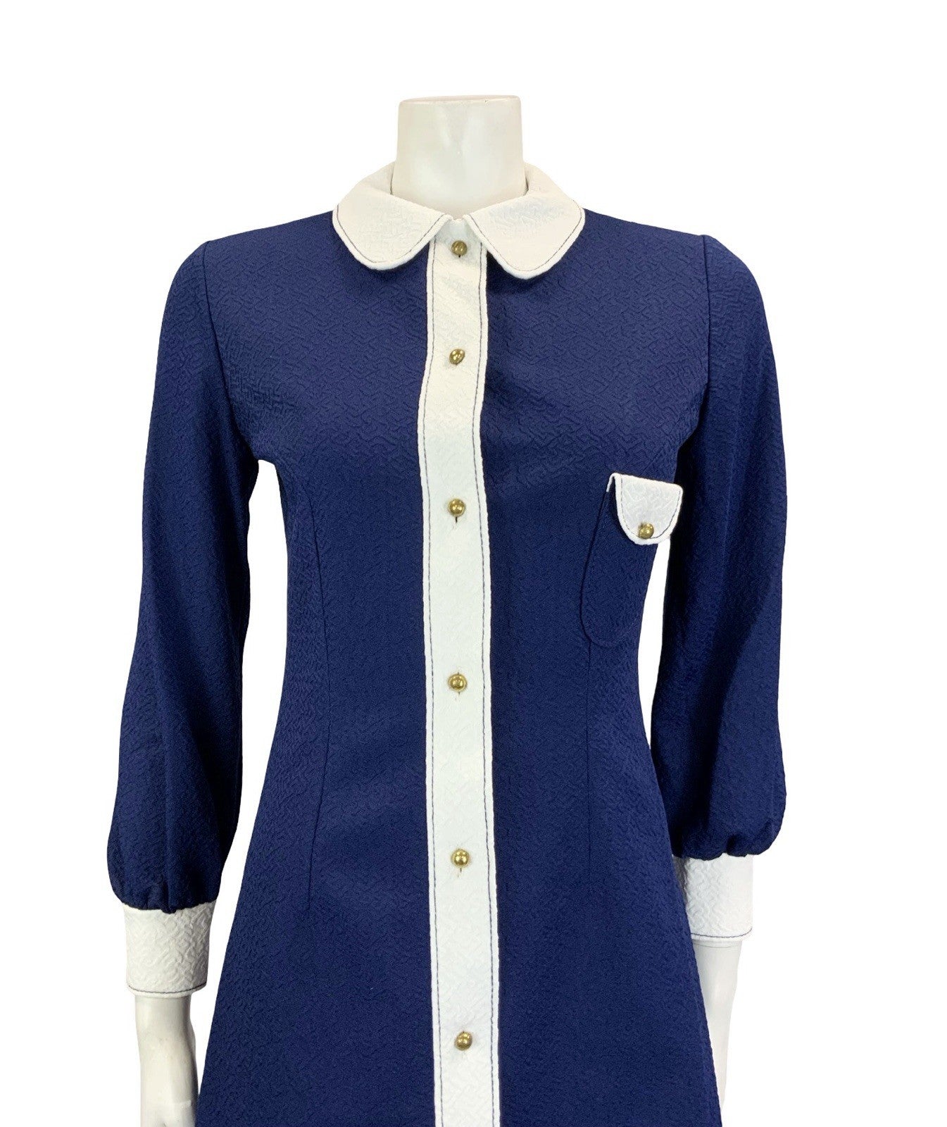 VTG 60S NAVY BLUE WHITE MOD SCOOTER COLOUR BLOCK ROUND COLLAR SHIRT DRESS 8