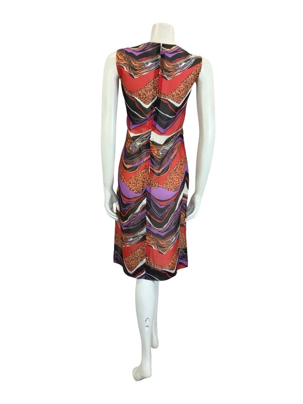 VTG 60S 70S BLACK RED PURPLE ORANGE WHITE PSYCHEDELIC CHEVRON SHIFT DRESS 12
