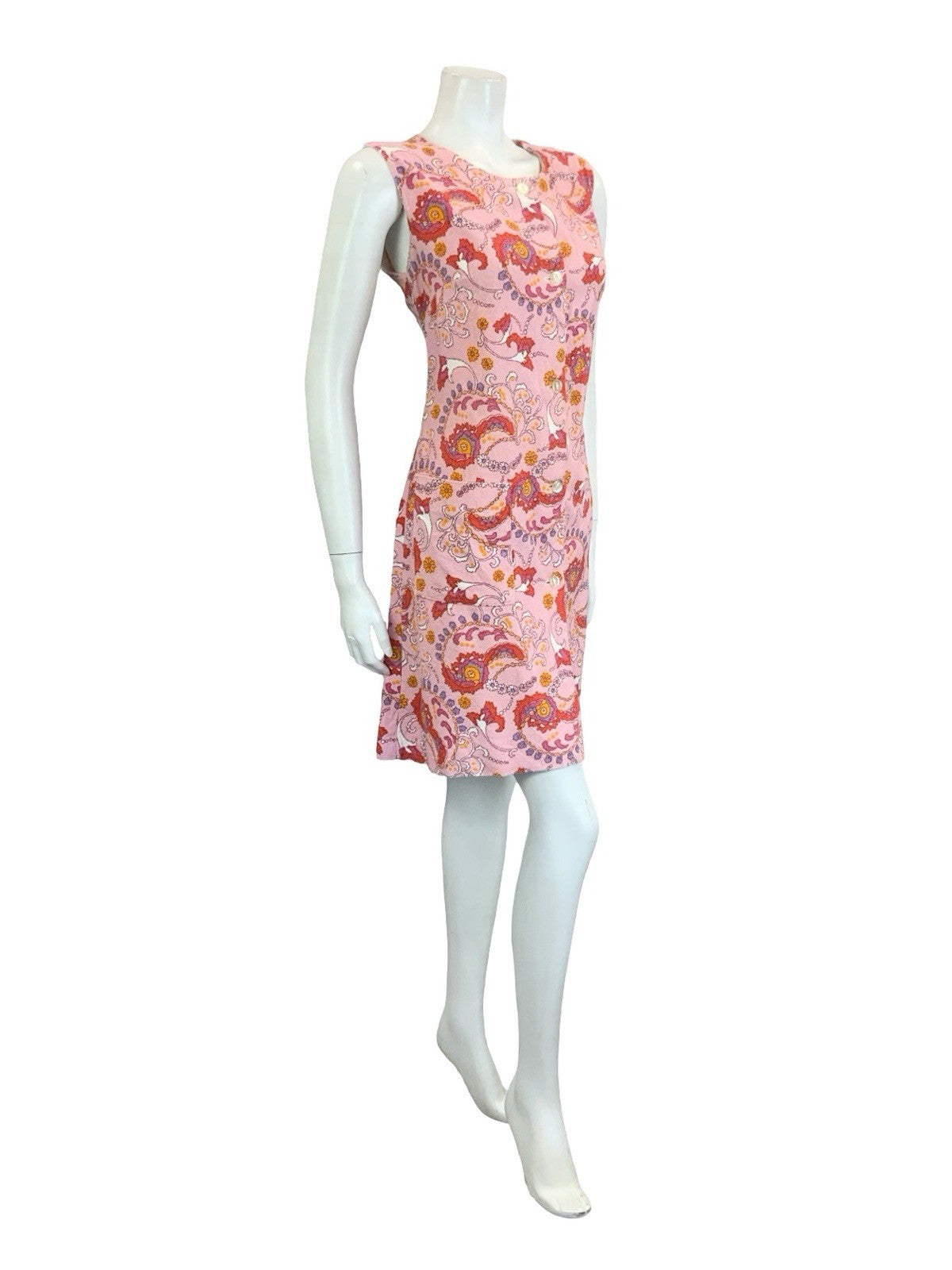 VTG 60S 70S PINK PURPE WHITE ORANGE PSYCHEDELIC SWIRL TOWEL SHIFT DRESS 12