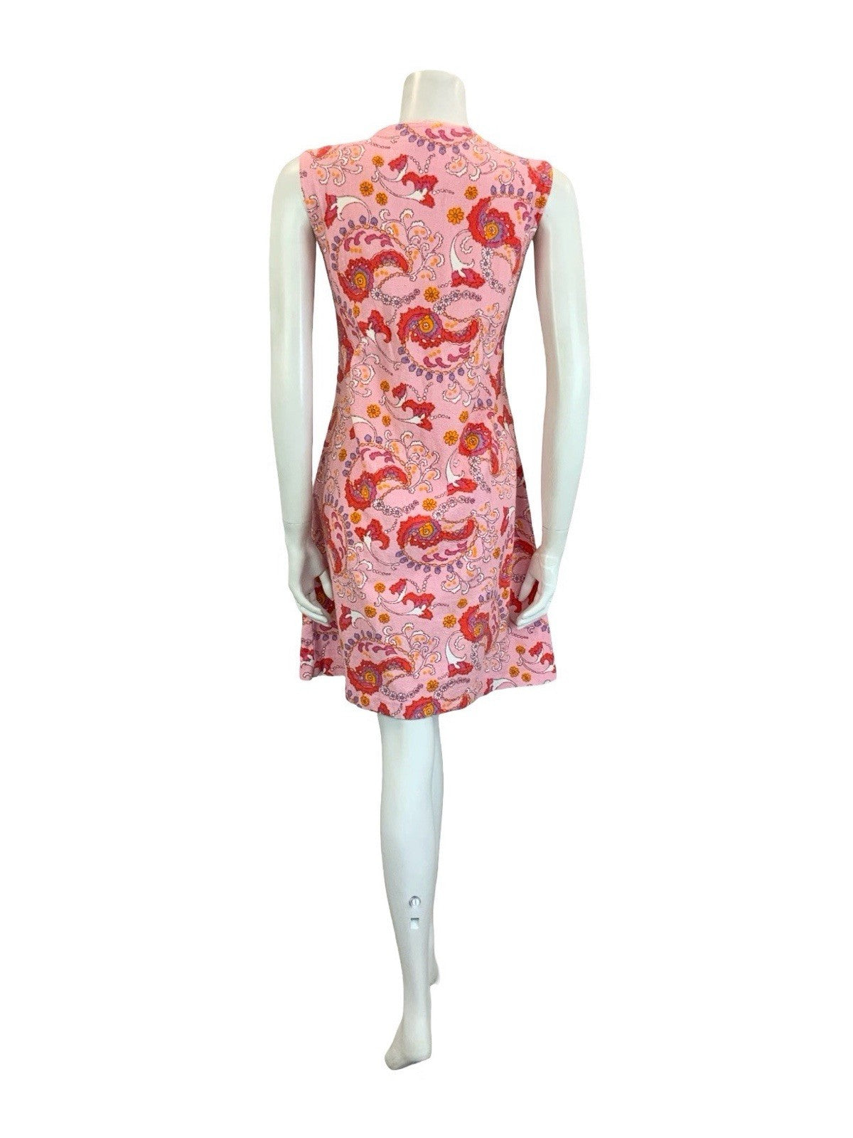 VTG 60S 70S PINK PURPE WHITE ORANGE PSYCHEDELIC SWIRL TOWEL SHIFT DRESS 12