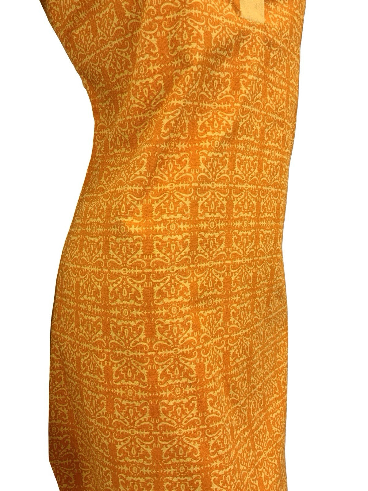 VTG 60S 70S ORANGE PEACH PSYCHEDELIC COTTON DAGGER SLEEVELESS MOD SHIRT DRESS 10
