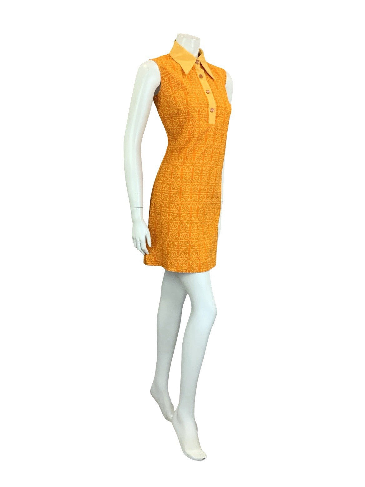 VTG 60S 70S ORANGE PEACH PSYCHEDELIC COTTON DAGGER SLEEVELESS MOD SHIRT DRESS 10