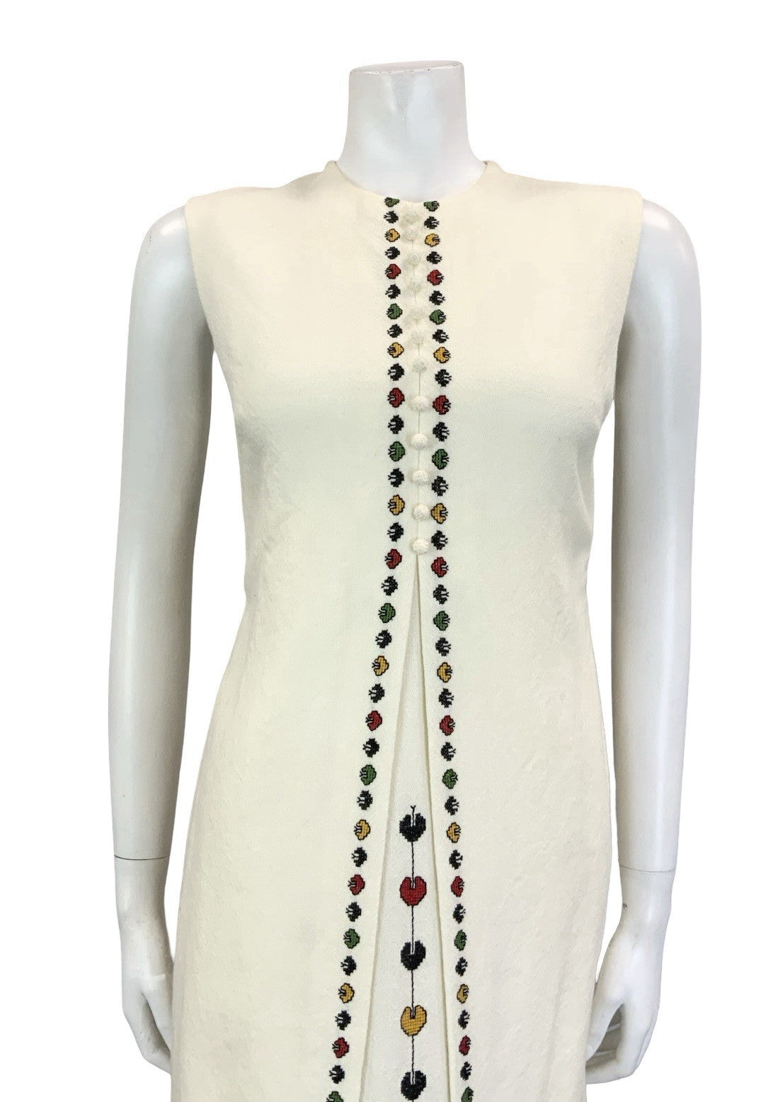 VTG 70S CREAM BLACK RED GREEN NARODNA RADINOST FOLK EMBROIDERED SHIFT DRESS 10