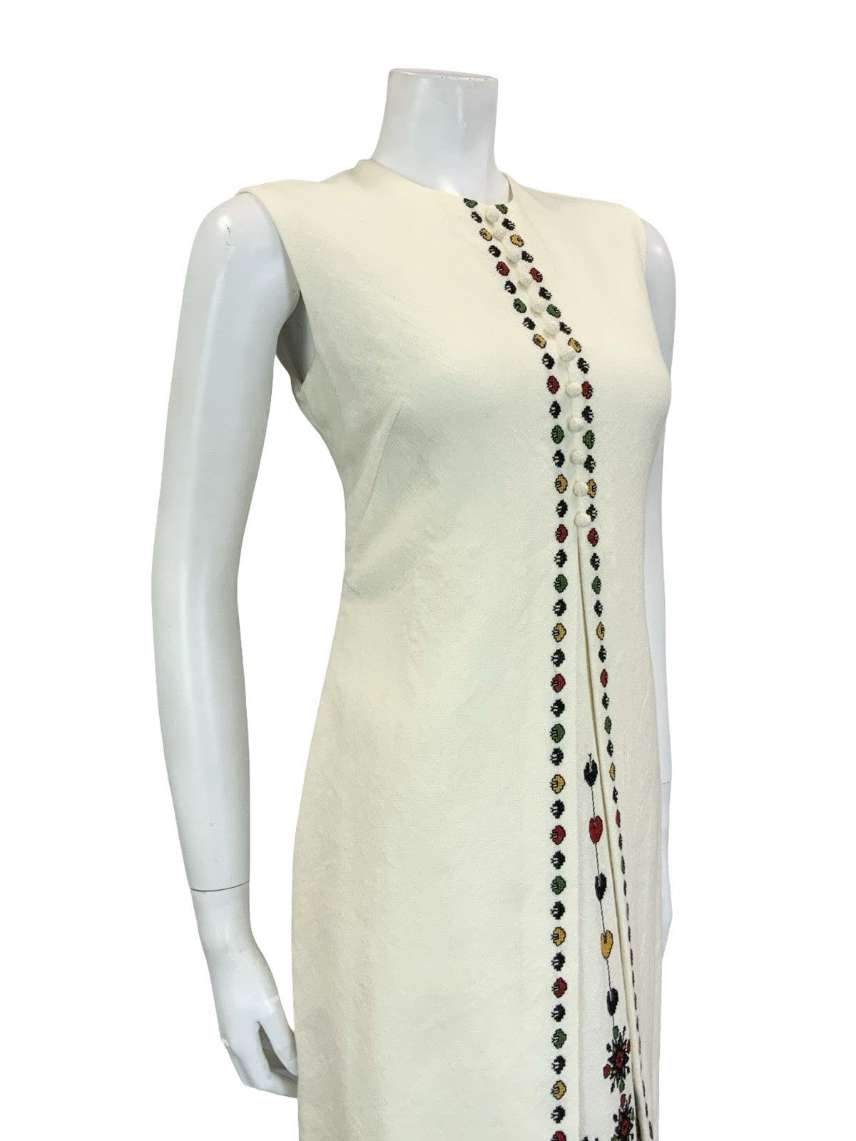 VTG 70S CREAM BLACK RED GREEN NARODNA RADINOST FOLK EMBROIDERED SHIFT DRESS 10