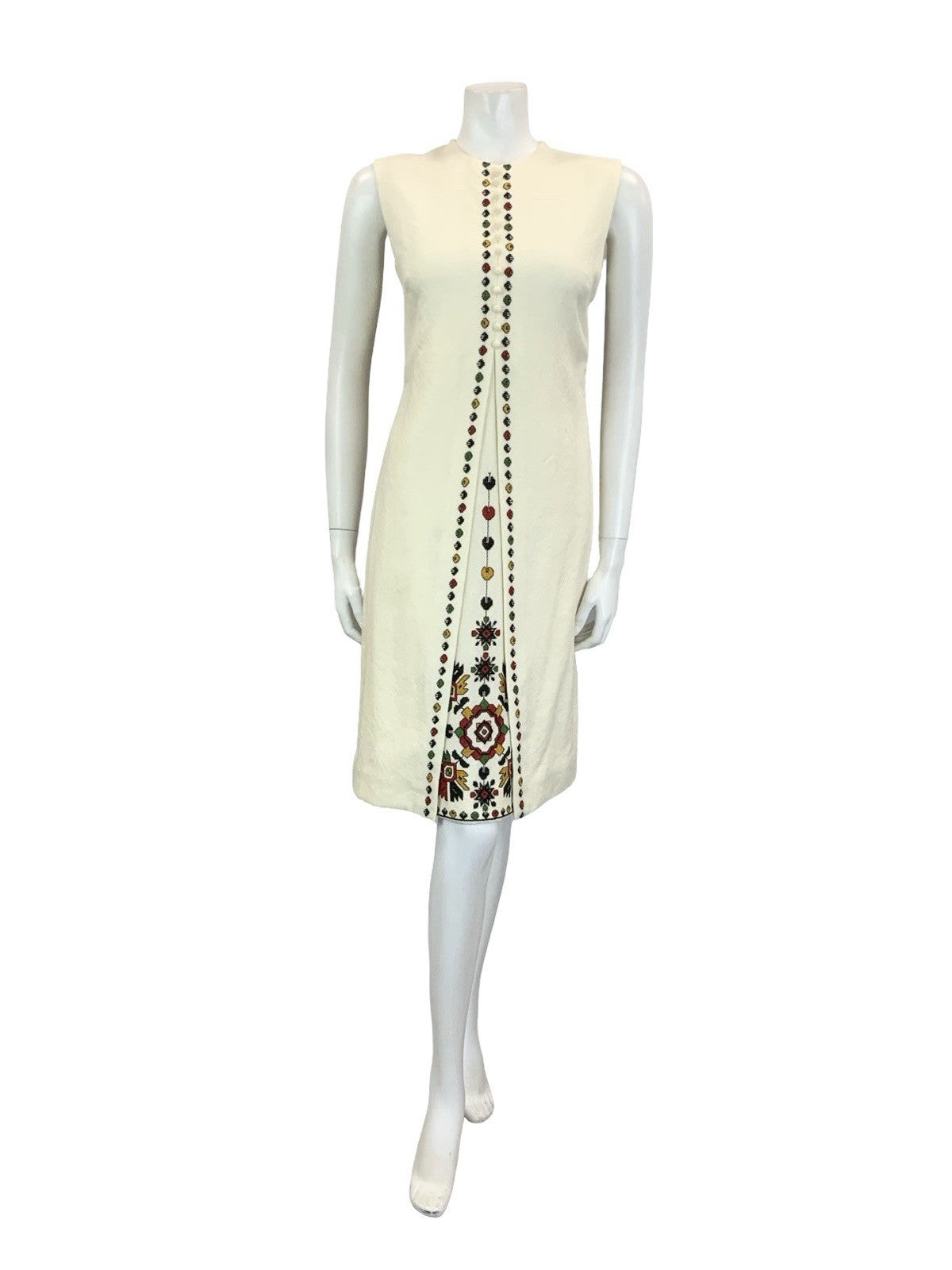 VTG 70S CREAM BLACK RED GREEN NARODNA RADINOST FOLK EMBROIDERED SHIFT DRESS 10