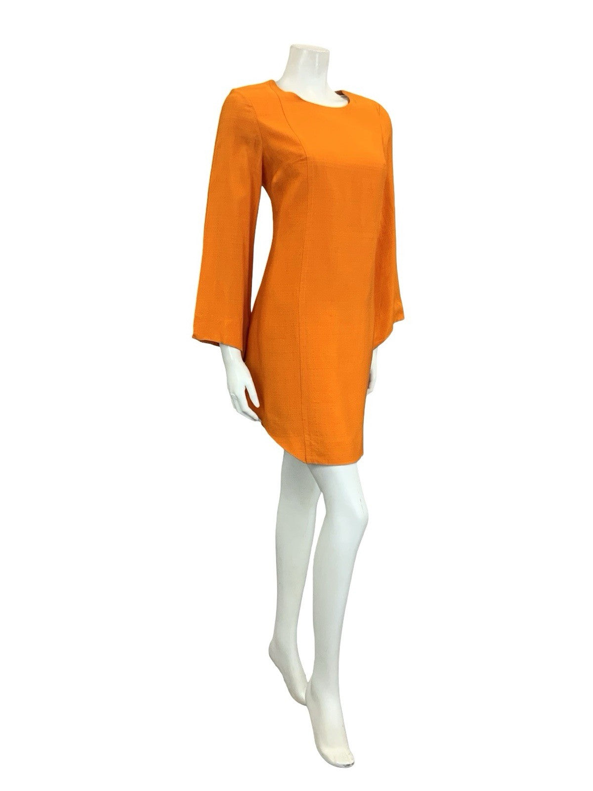 VTG 60S ORANGE ANIK ROBELIN MOD GOGO BELL SLEEVE ASYMMETRIC MINI DRESS 8 10 S