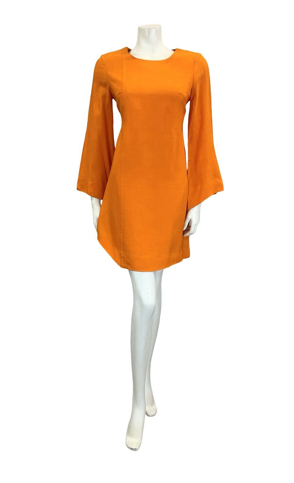 VTG 60S ORANGE ANIK ROBELIN MOD GOGO BELL SLEEVE ASYMMETRIC MINI DRESS 8 10 S