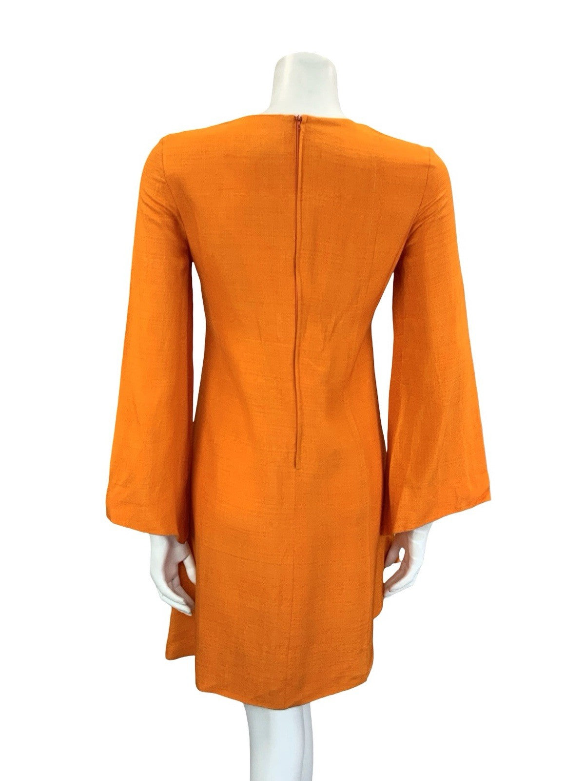 VTG 60S ORANGE ANIK ROBELIN MOD GOGO BELL SLEEVE ASYMMETRIC MINI DRESS 8 10 S