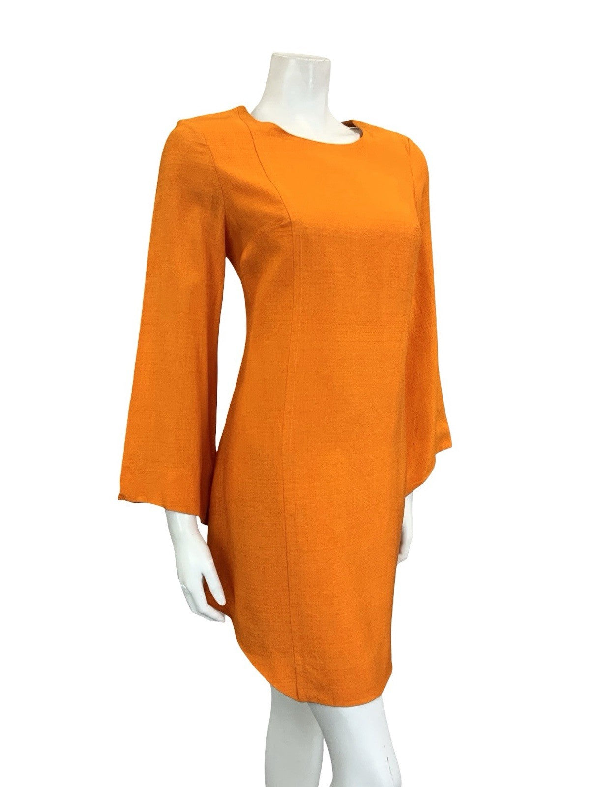 VTG 60S ORANGE ANIK ROBELIN MOD GOGO BELL SLEEVE ASYMMETRIC MINI DRESS 8 10 S