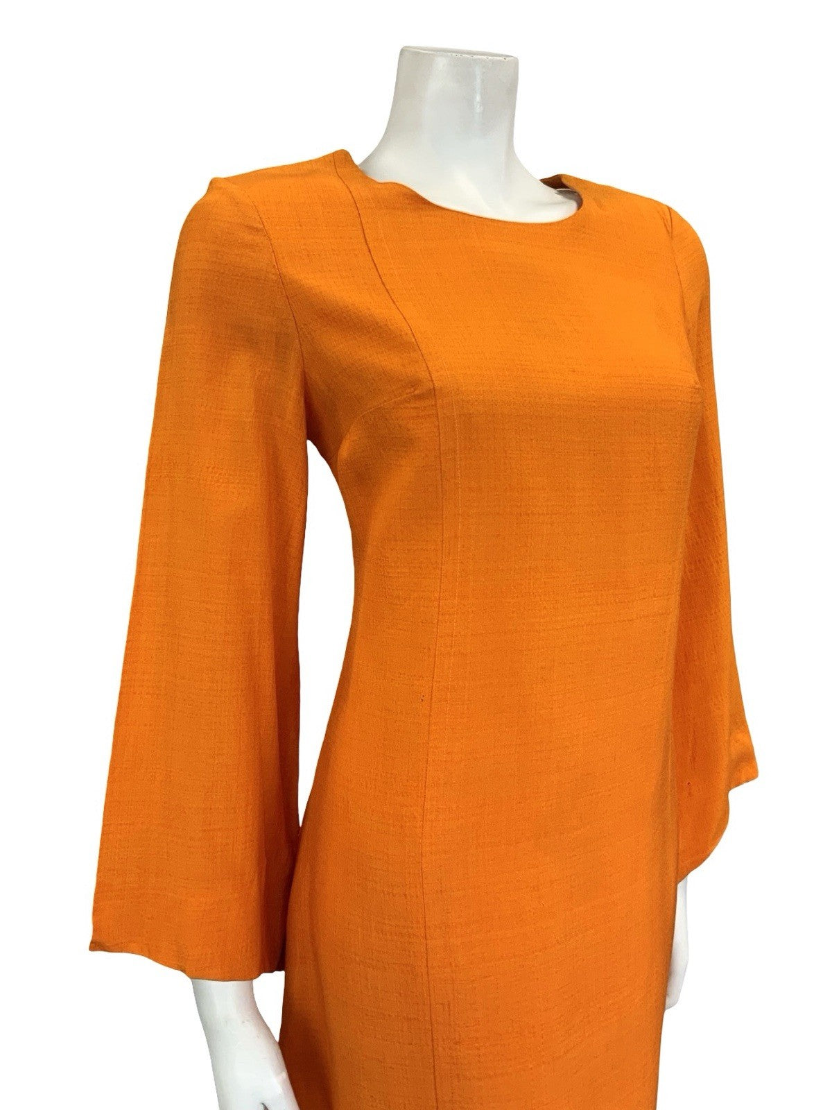 VTG 60S ORANGE ANIK ROBELIN MOD GOGO BELL SLEEVE ASYMMETRIC MINI DRESS 8 10 S