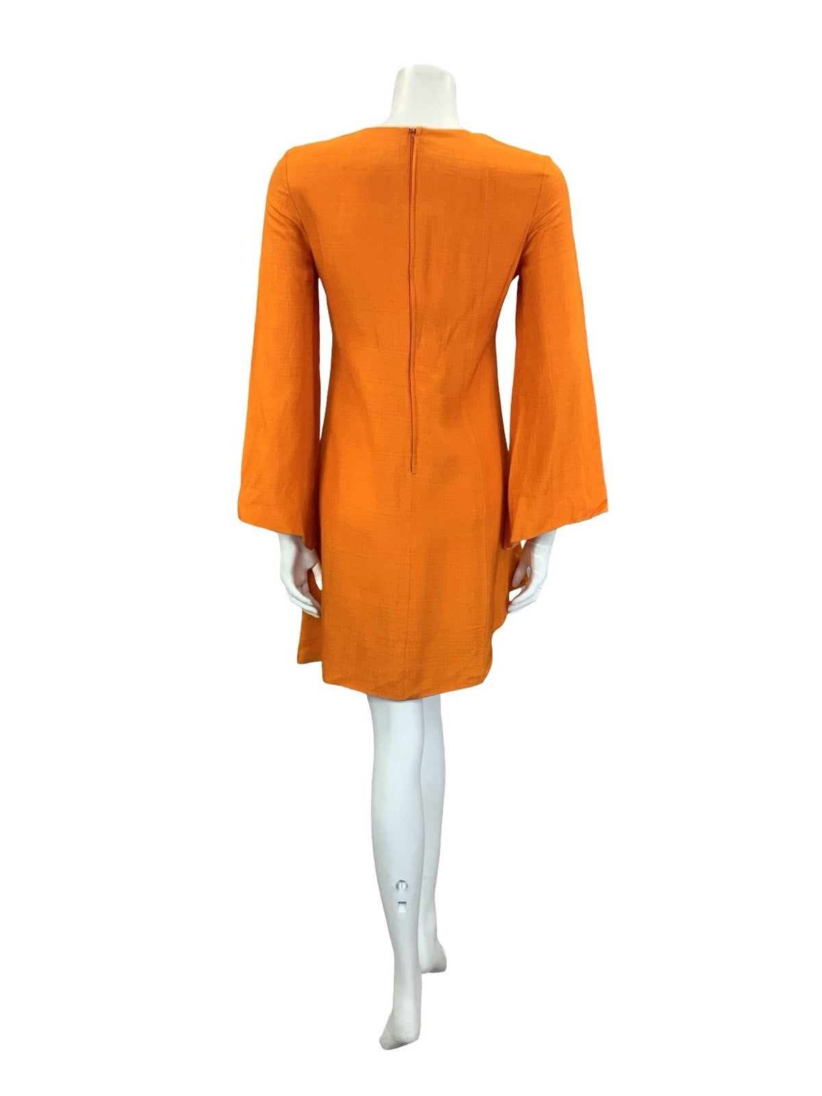 VTG 60S ORANGE ANIK ROBELIN MOD GOGO BELL SLEEVE ASYMMETRIC MINI DRESS 8 10 S
