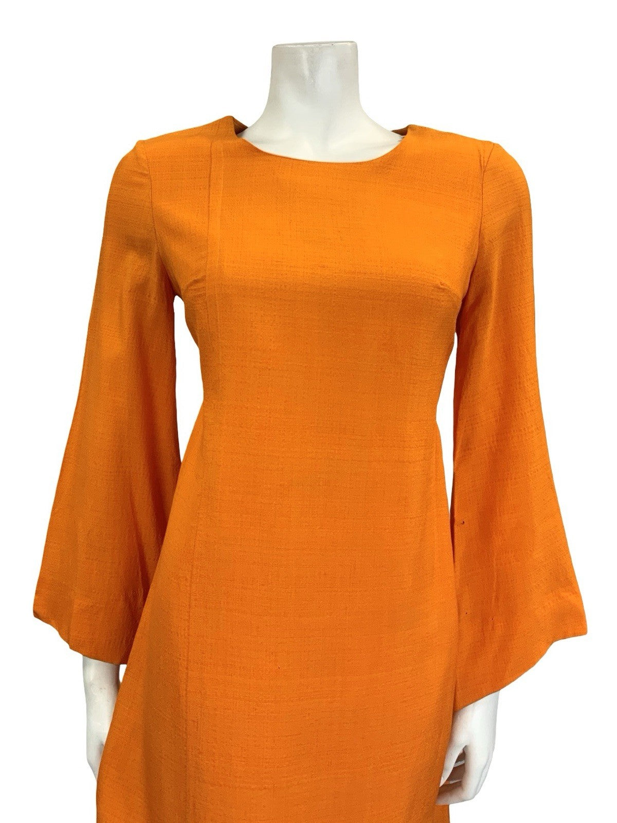 VTG 60S ORANGE ANIK ROBELIN MOD GOGO BELL SLEEVE ASYMMETRIC MINI DRESS 8 10 S
