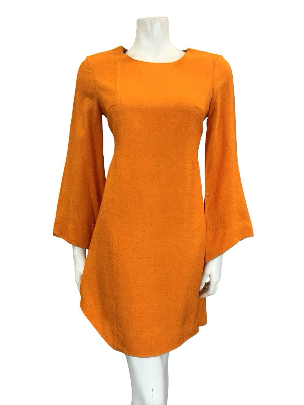 VTG 60S ORANGE ANIK ROBELIN MOD GOGO BELL SLEEVE ASYMMETRIC MINI DRESS 8 10 S