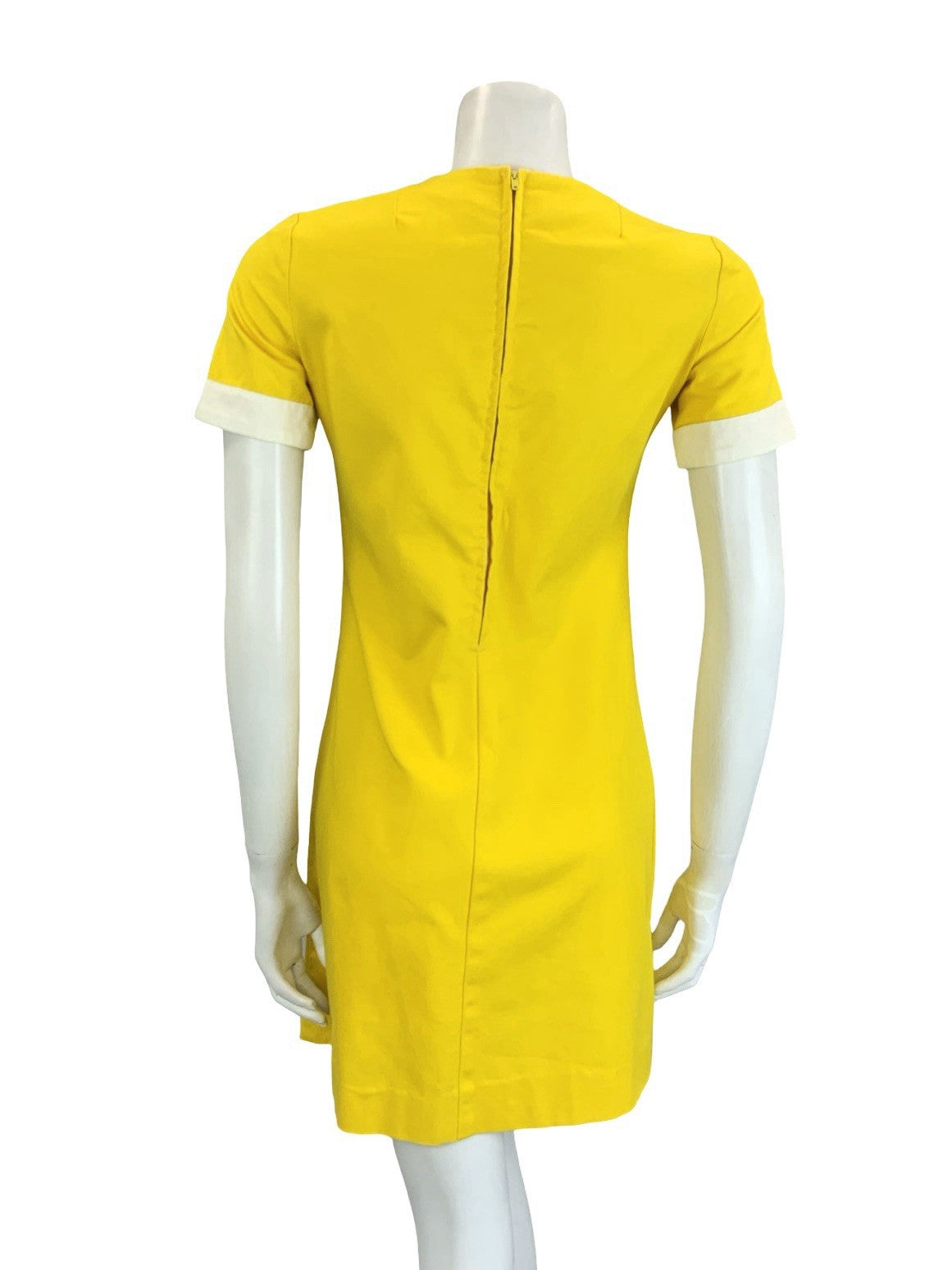 VTG 60S SCOOTER MOD YELLOW WHITE BLOCK COLOUR EMPIRE SHIFT MINI DRESS 10