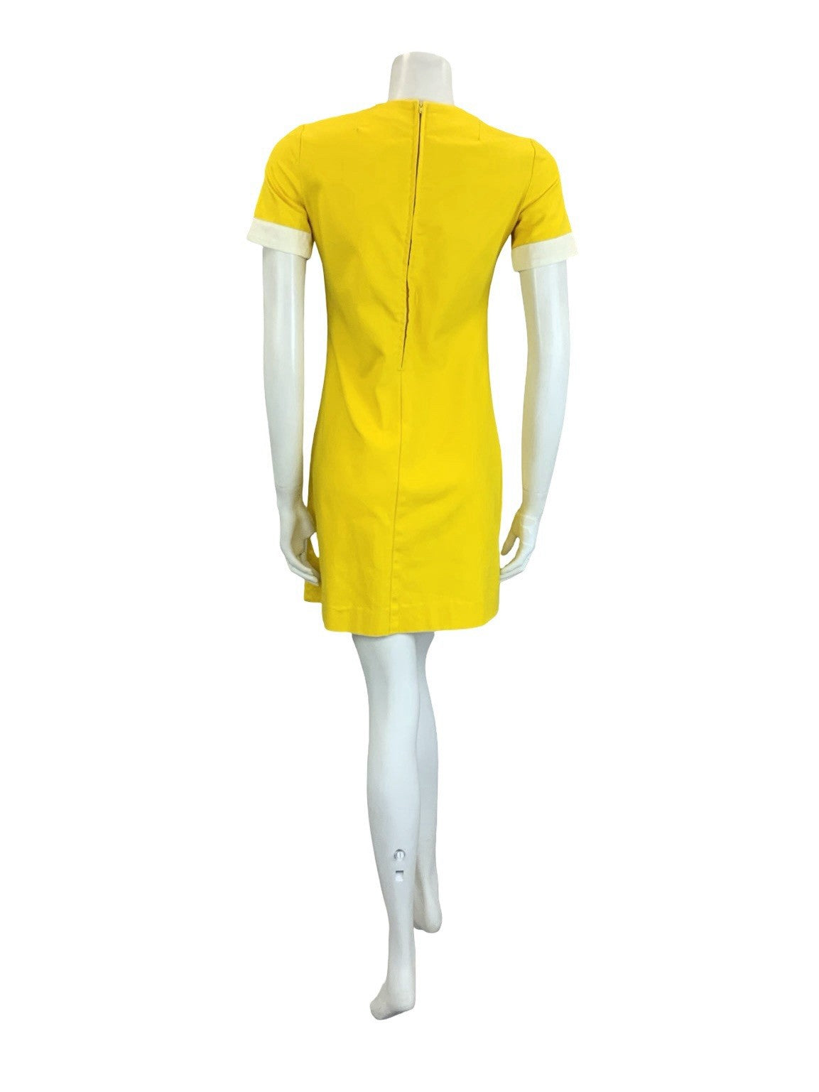 VTG 60S SCOOTER MOD YELLOW WHITE BLOCK COLOUR EMPIRE SHIFT MINI DRESS 10