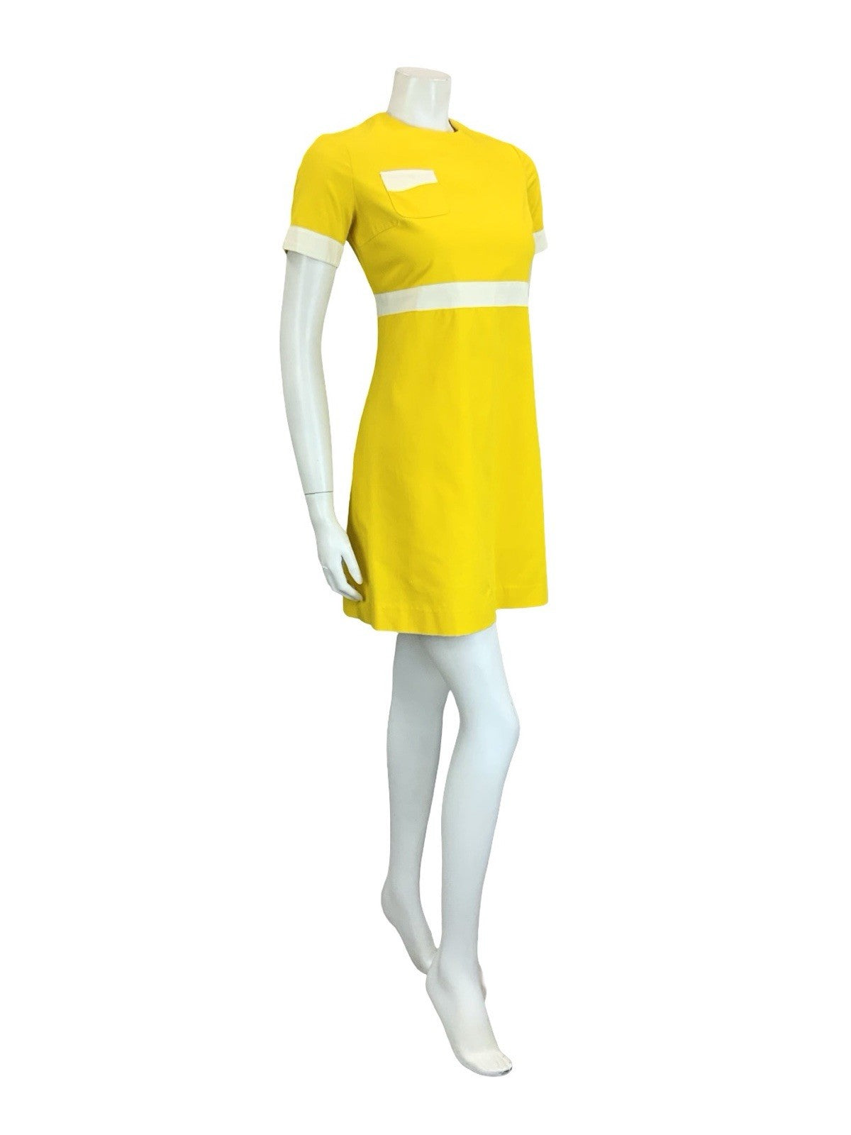VTG 60S SCOOTER MOD YELLOW WHITE BLOCK COLOUR EMPIRE SHIFT MINI DRESS 10