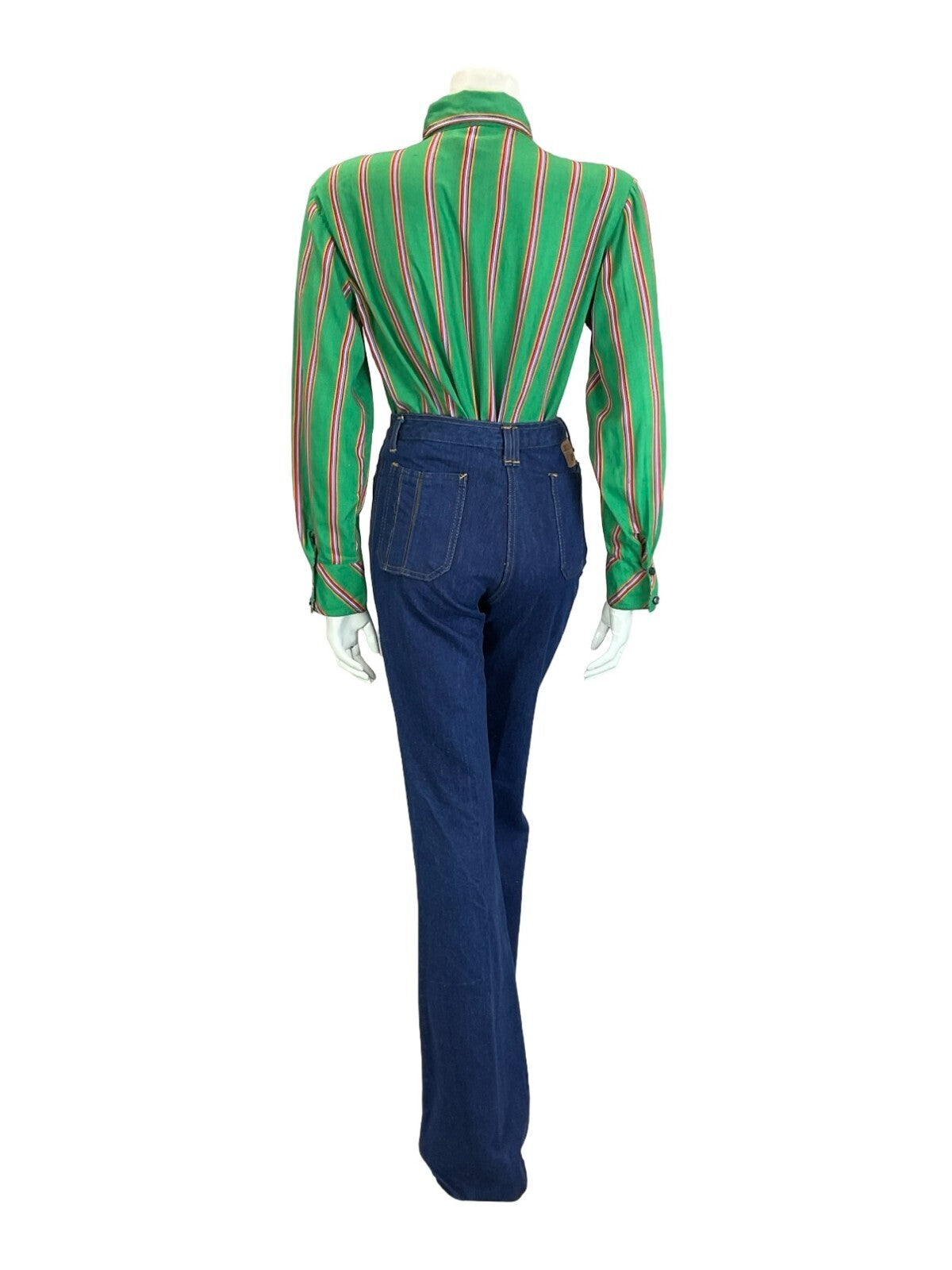 VTG 60S 70S GREEN PURPLE PINK ORANGE STRIPE GEOMETRIC DAGGER COLLAR SHIRT 16