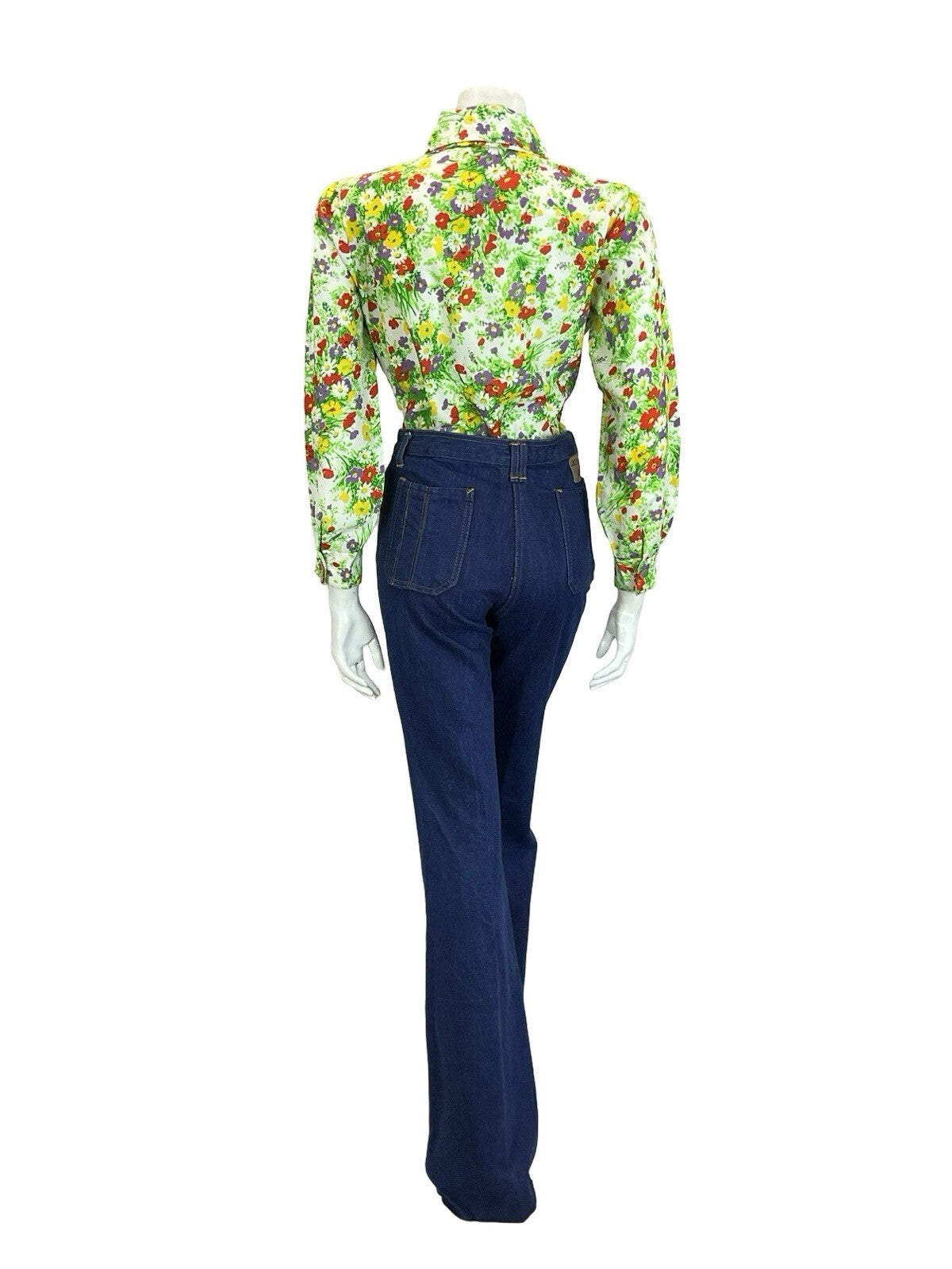 VTG 60S 70S WHITE GREEN RED PURPLE YELLOW DAGGER COLLAR FLORAL GARDEN SHIRT 12