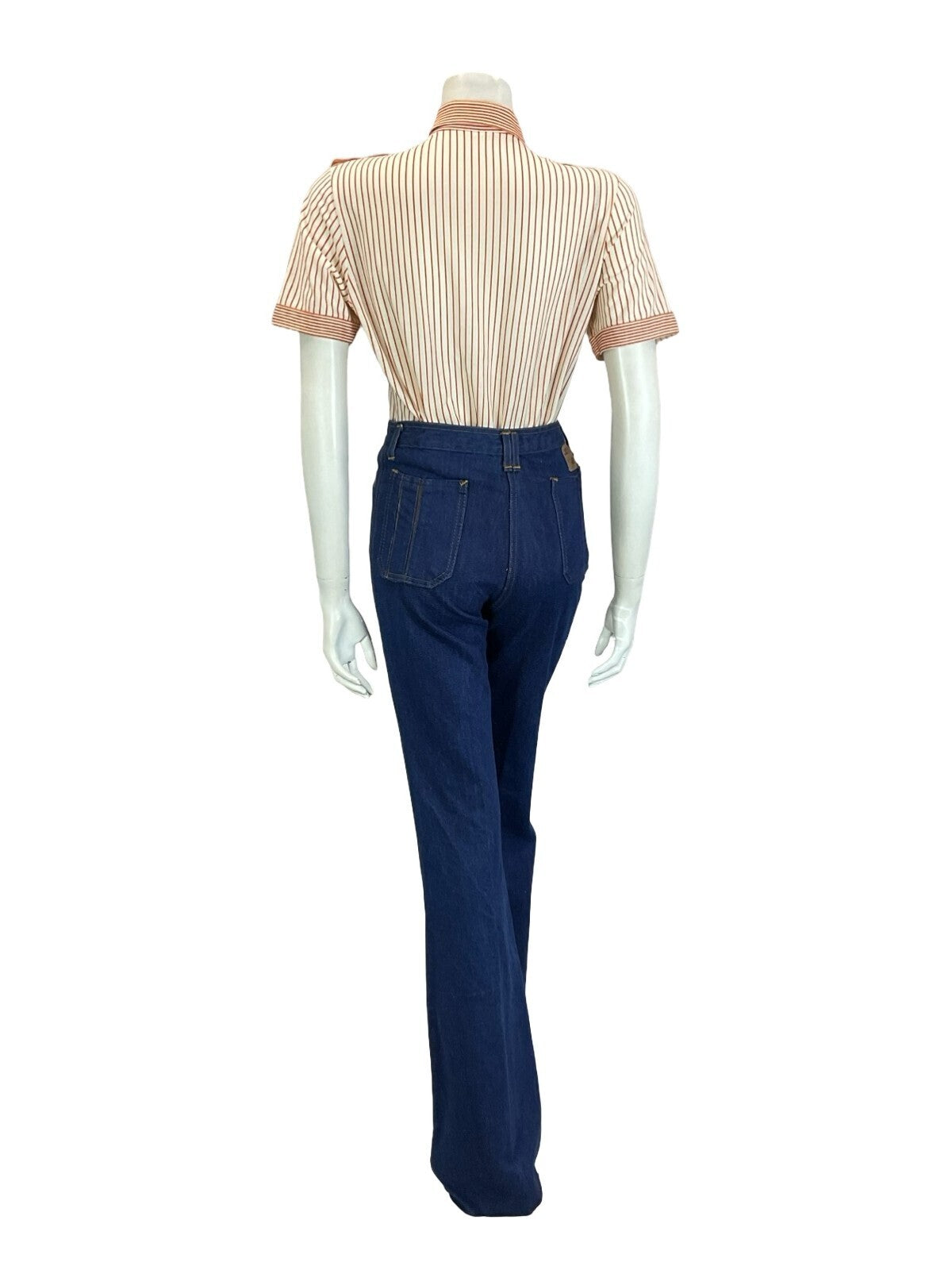 VTG 60S 70S CREAM ORANGE STRIPE UTILITY EPAULETTE MOD SHIRT W/ POCKETS 12