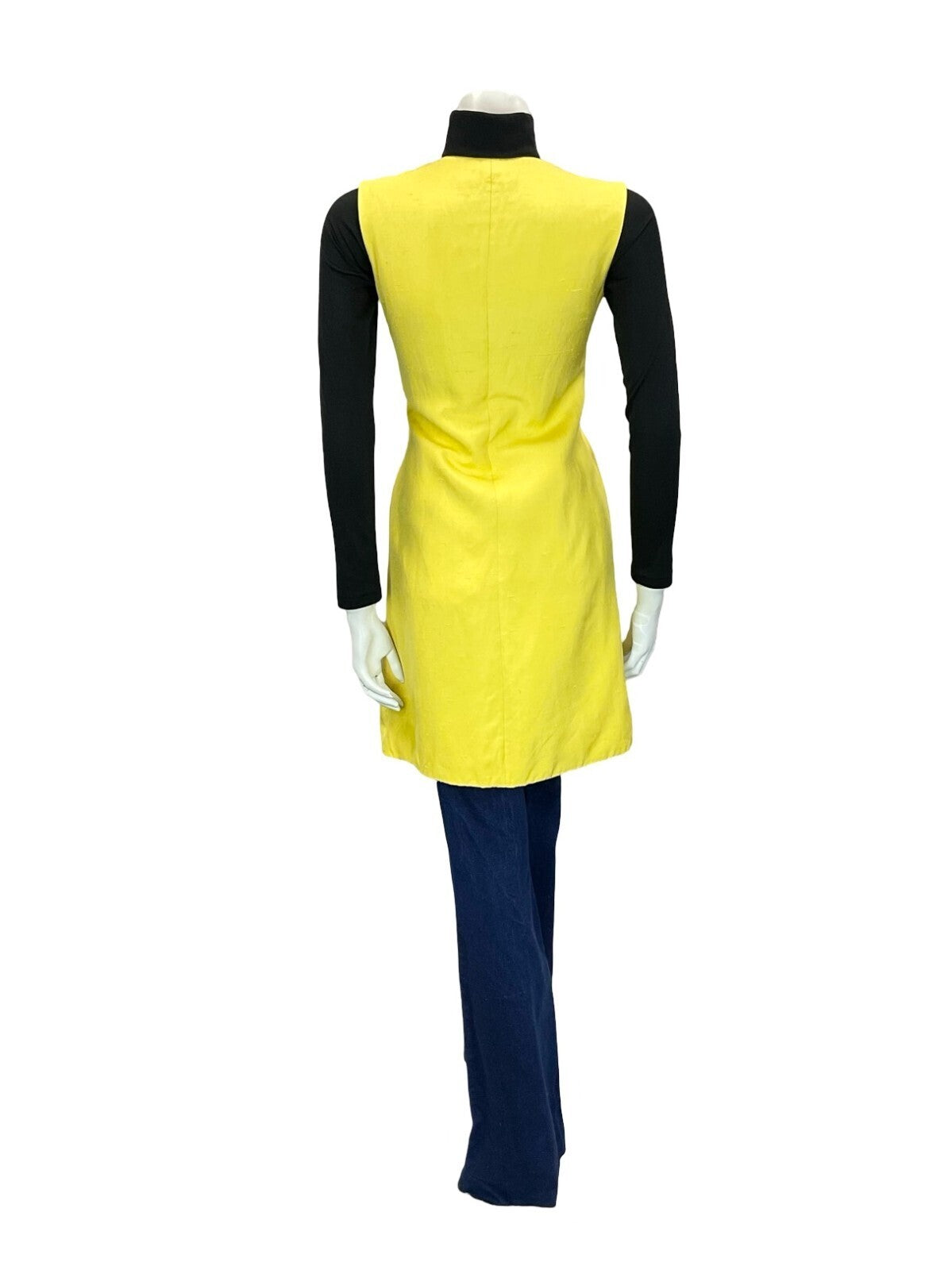 VTG 60S 70S BOHO HIPPY PSYCHEDELIC YELLOW BUTTON DOWN LONG WAISTCOAT XS 6