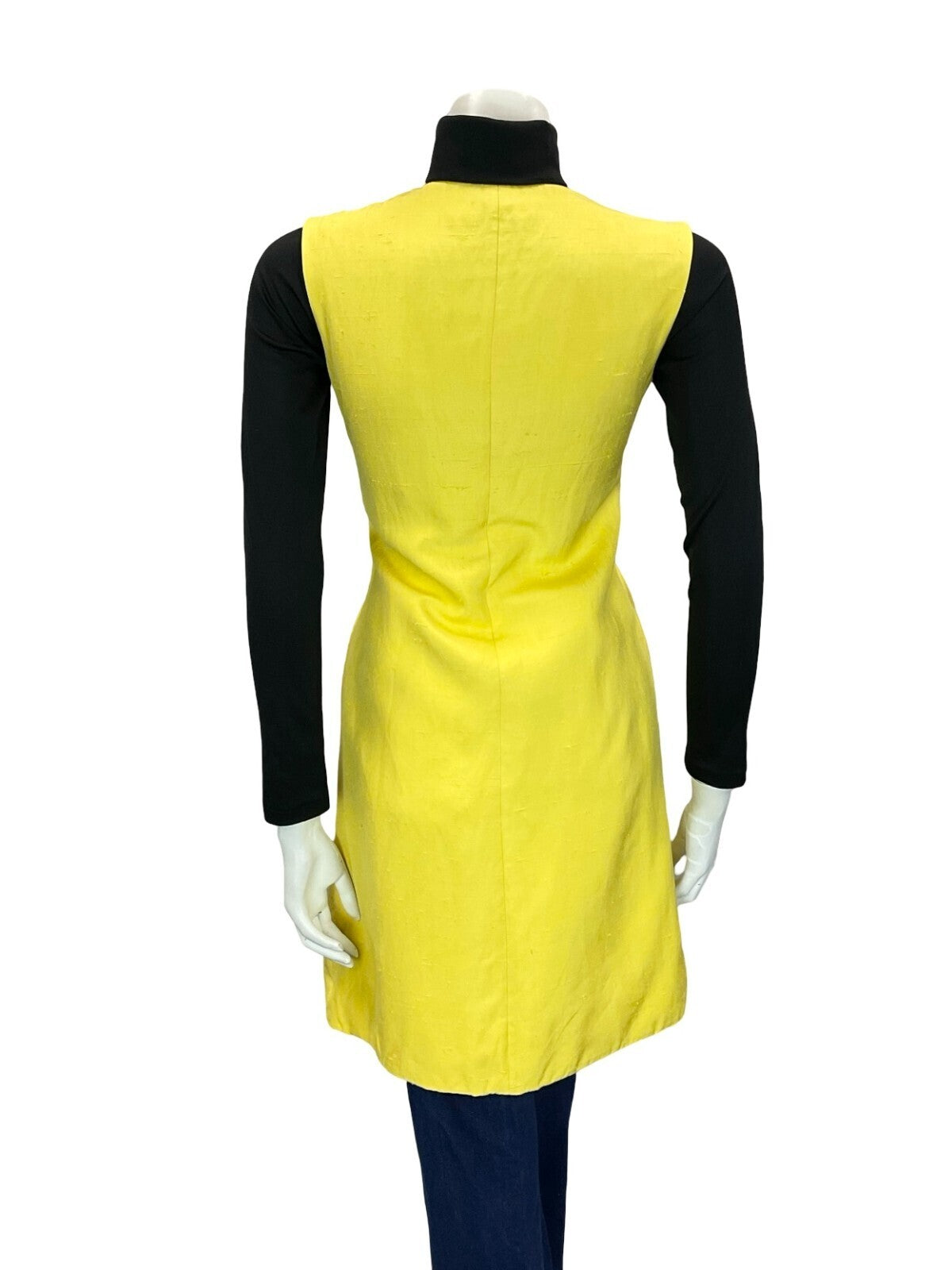 VTG 60S 70S BOHO HIPPY PSYCHEDELIC YELLOW BUTTON DOWN LONG WAISTCOAT XS 6