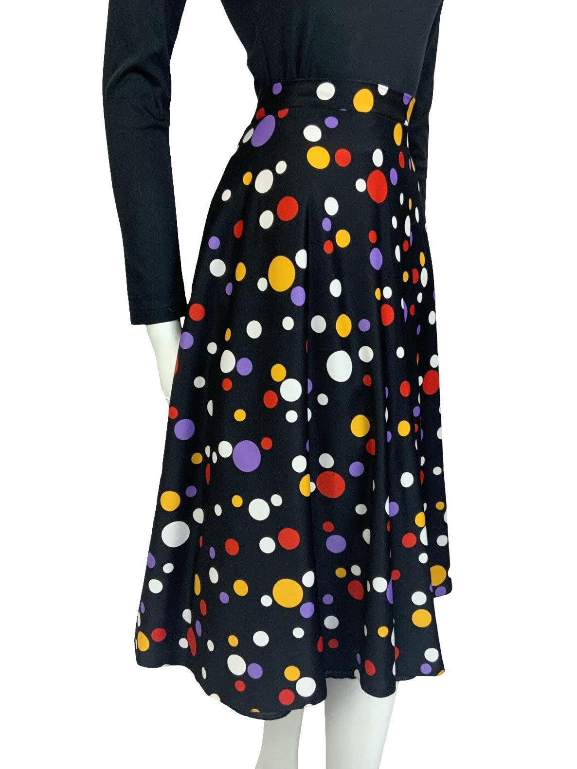 VTG 60S 70S BLACK YELLOW WHITE RED GEOMETRIC DOTTY SPOT MIDI A LINE SKIRT 10