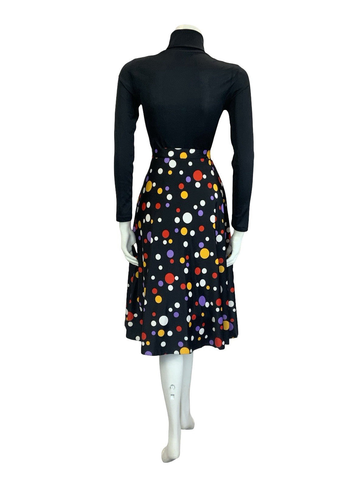 VTG 60S 70S BLACK YELLOW WHITE RED GEOMETRIC DOTTY SPOT MIDI A LINE SKIRT 10