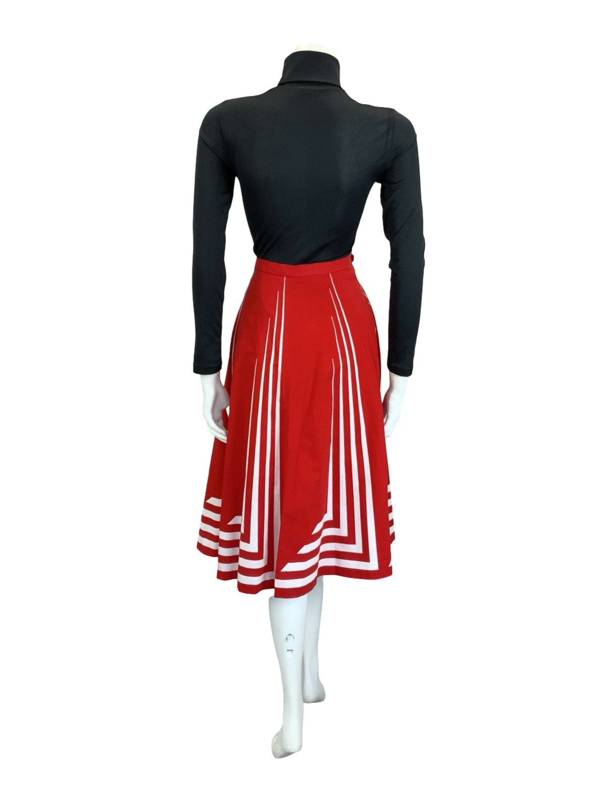 VTG 60S 70S RED WHITE STRIPE GEOMETRIC MOD A LINE MIDI SKIRT 14