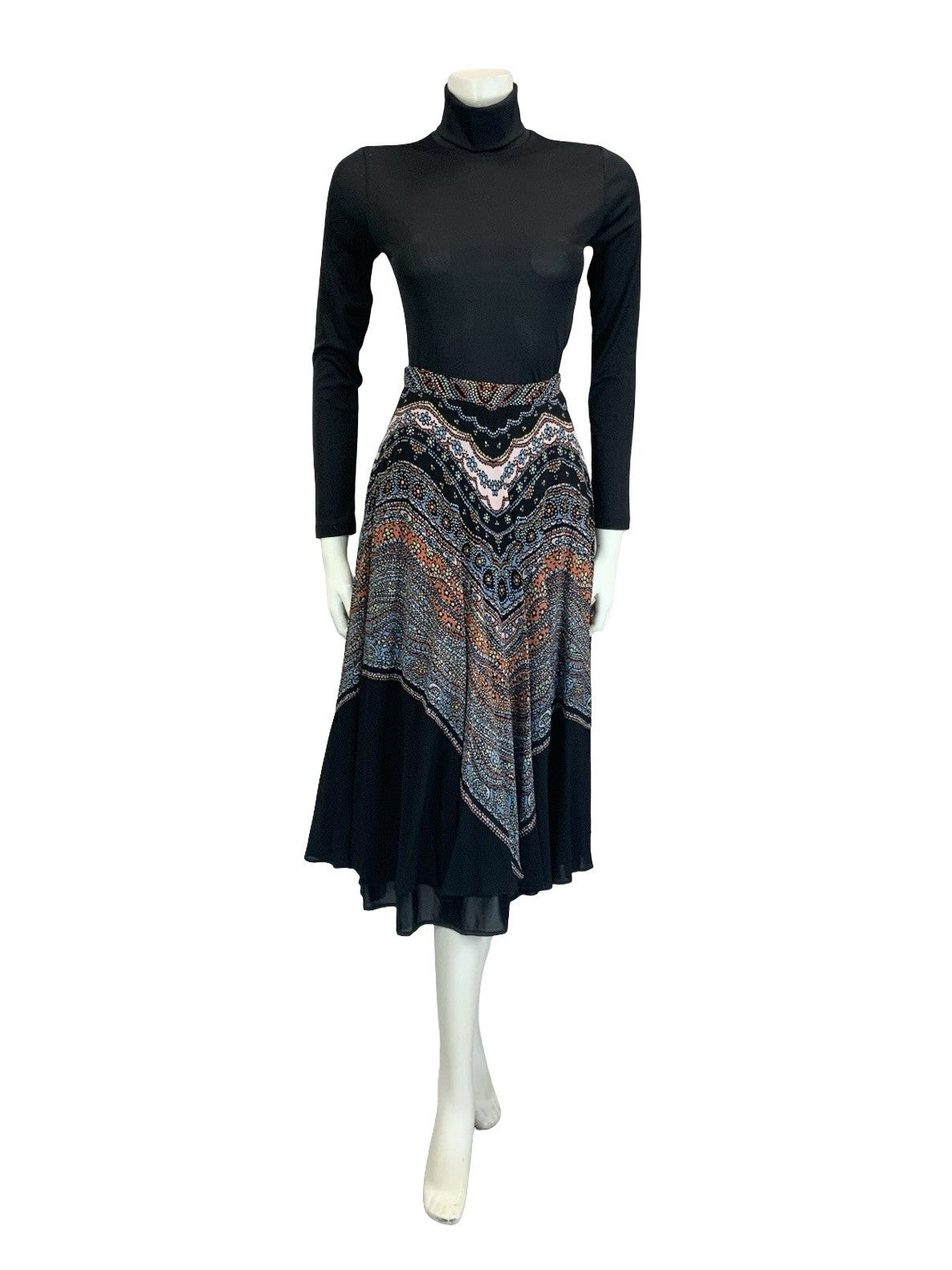 VTG 60S 70S BLACK PINK BLUE LUCIE LINDEN BOHO FLORAL DOTTY FLOATY MIDI SKIRT 6
