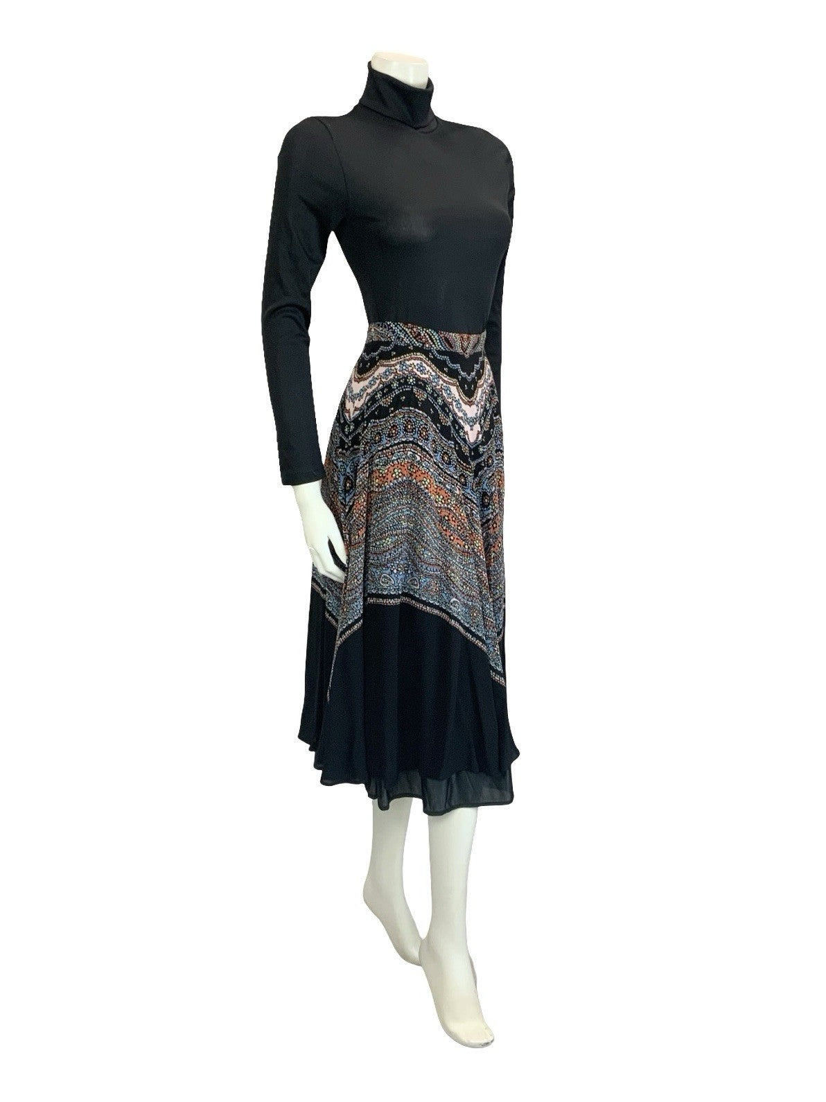 VTG 60S 70S BLACK PINK BLUE LUCIE LINDEN BOHO FLORAL DOTTY FLOATY MIDI SKIRT 6