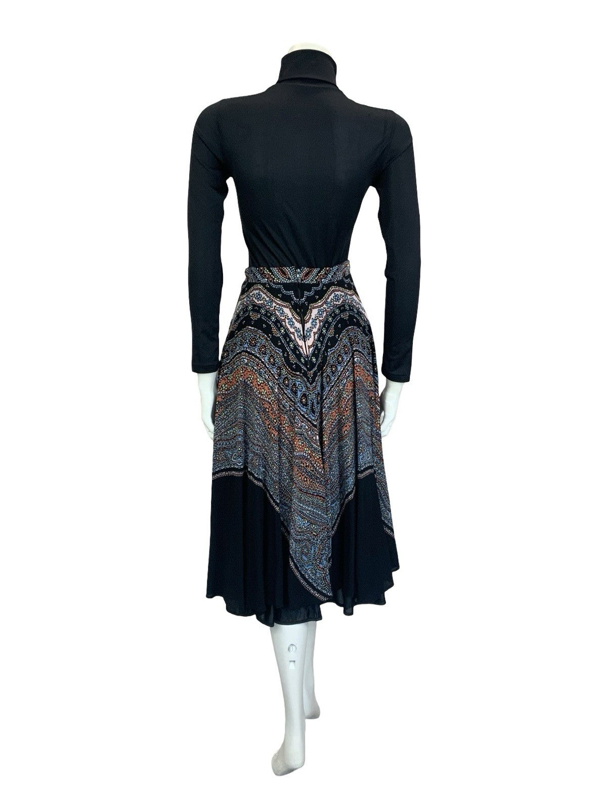 VTG 60S 70S BLACK PINK BLUE LUCIE LINDEN BOHO FLORAL DOTTY FLOATY MIDI SKIRT 6