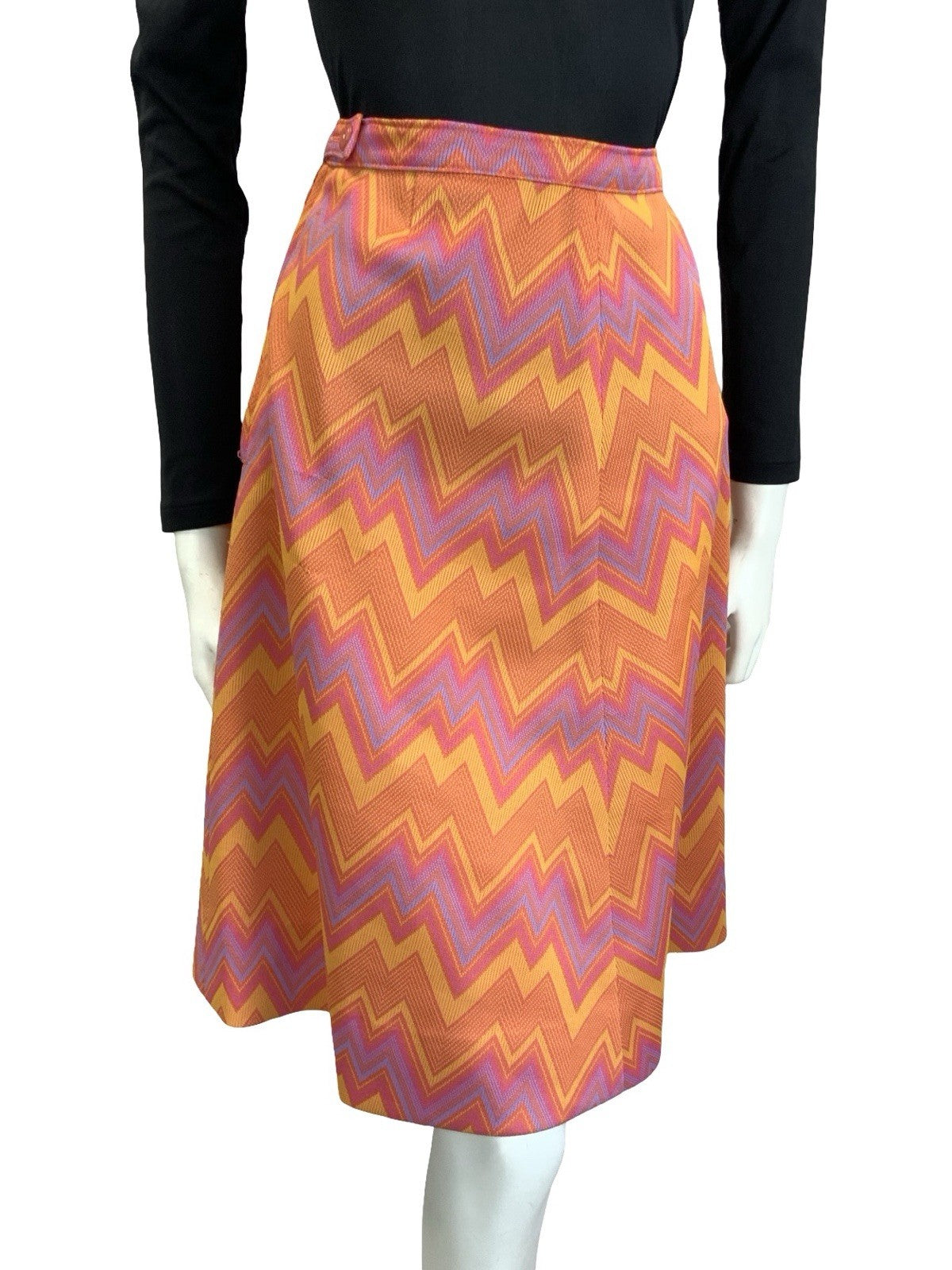 VTG 60S 70S PINK ORANGE PURPLE YELLOW GEOMETRIC ZIG ZAG CHEVRON A LINE SKIRT 12