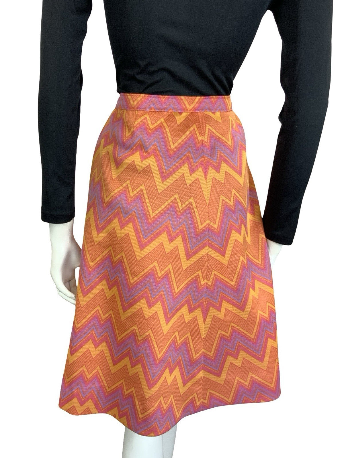 VTG 60S 70S PINK ORANGE PURPLE YELLOW GEOMETRIC ZIG ZAG CHEVRON A LINE SKIRT 12