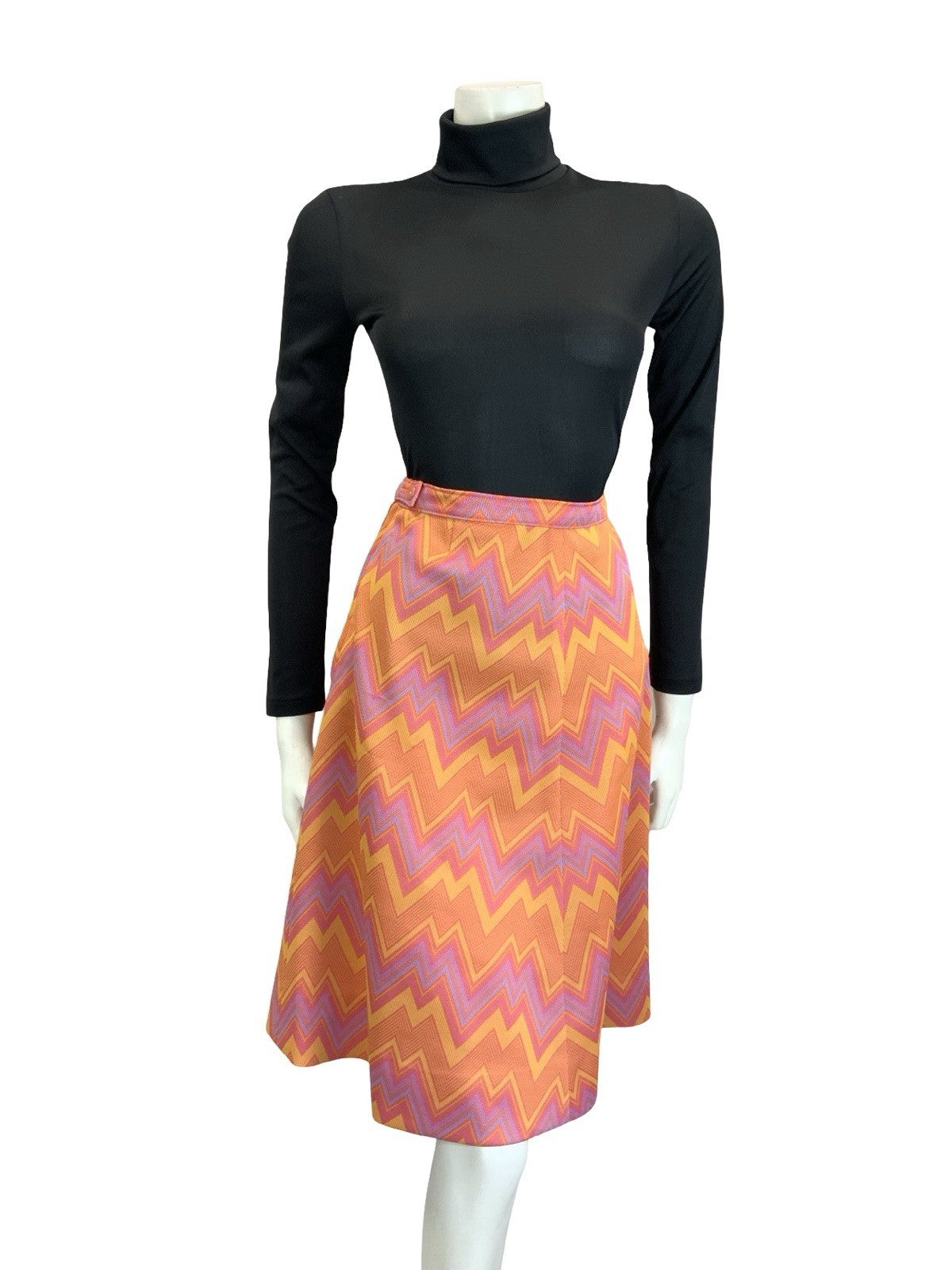 VTG 60S 70S PINK ORANGE PURPLE YELLOW GEOMETRIC ZIG ZAG CHEVRON A LINE SKIRT 12