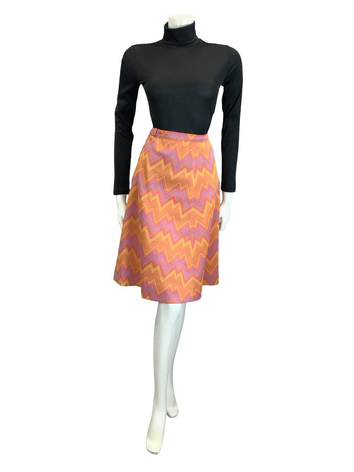 VTG 60S 70S PINK ORANGE PURPLE YELLOW GEOMETRIC ZIG ZAG CHEVRON A LINE SKIRT 12
