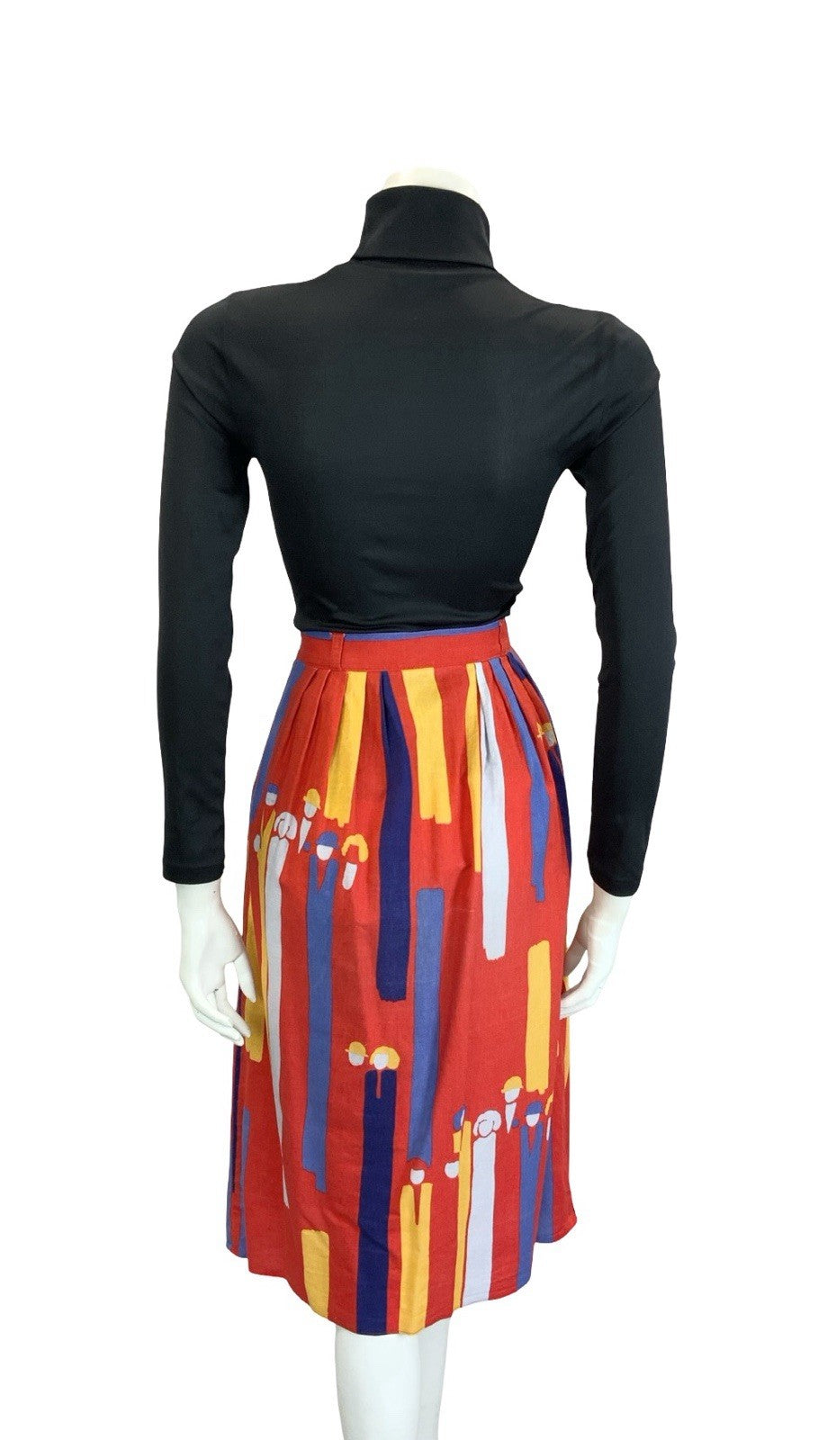 VTG 60S 70S RED BLUE YELLOW ABSTRACT SRIPE PEOPLE BUTTON DOWN MIDI SKIRT 8