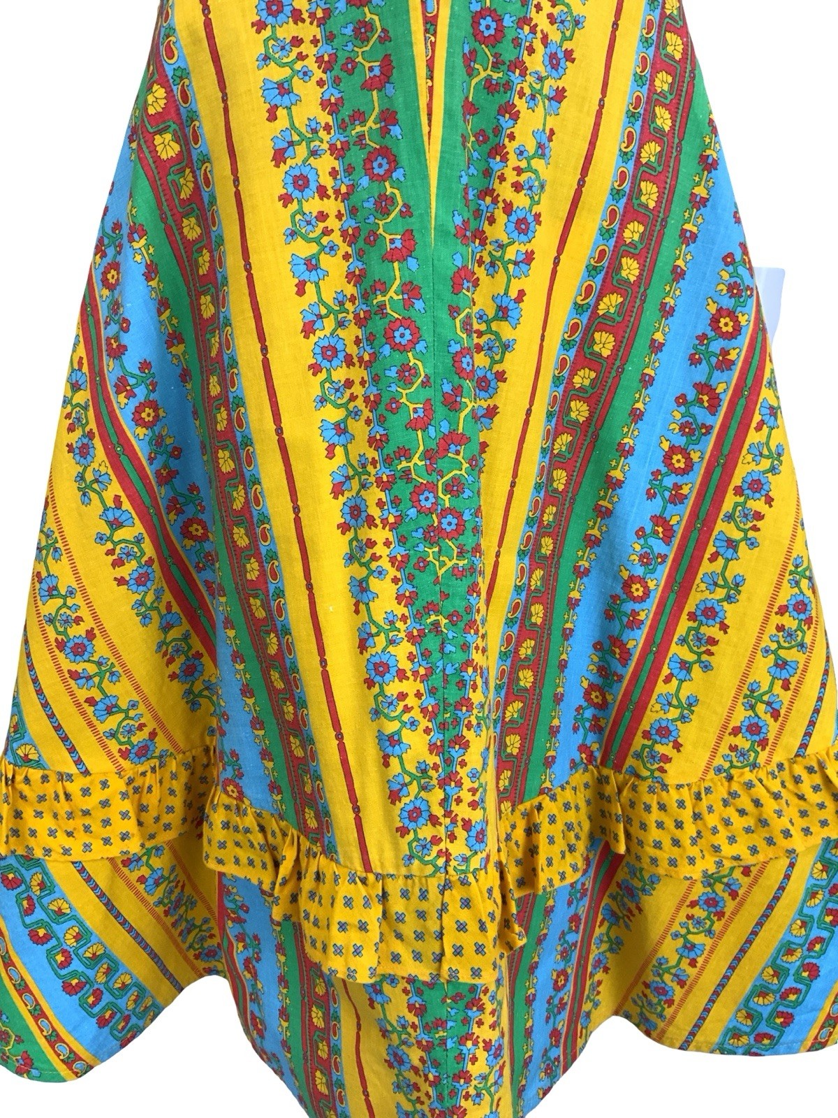 VTG 60S 70S YELLOW BLUE RED GREEN AZTEC FLORAL STRIPE RUFFLE MIDI SKIRT 8 10 S