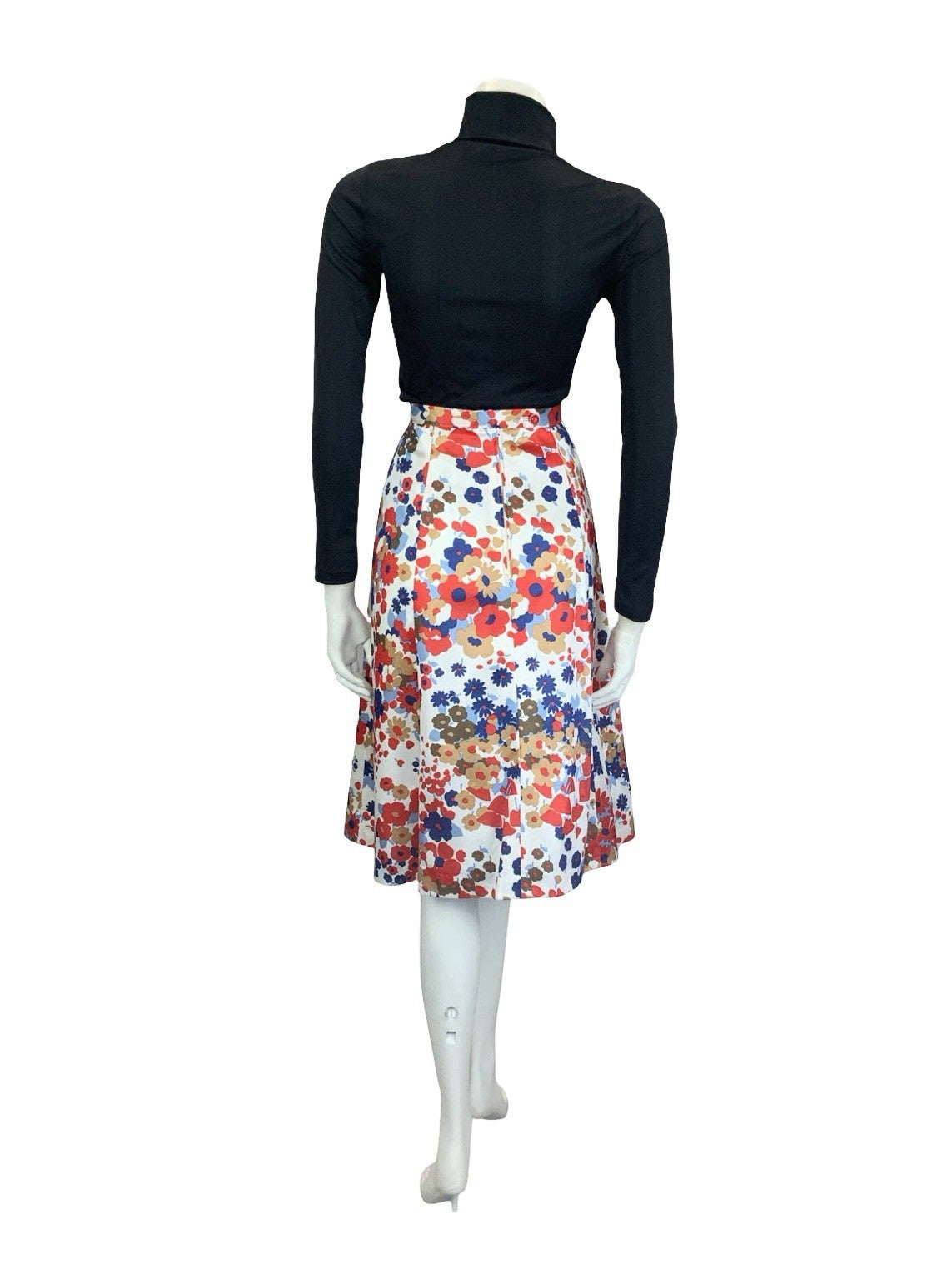 VTG 60S 70S MOD WHITE RED BLUE BROWN FLORAL A LNE MINI SKIRT 12