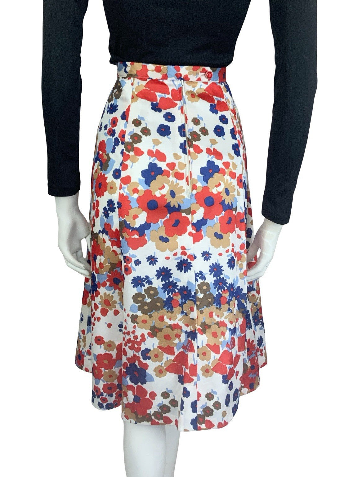 VTG 60S 70S MOD WHITE RED BLUE BROWN FLORAL A LNE MINI SKIRT 12