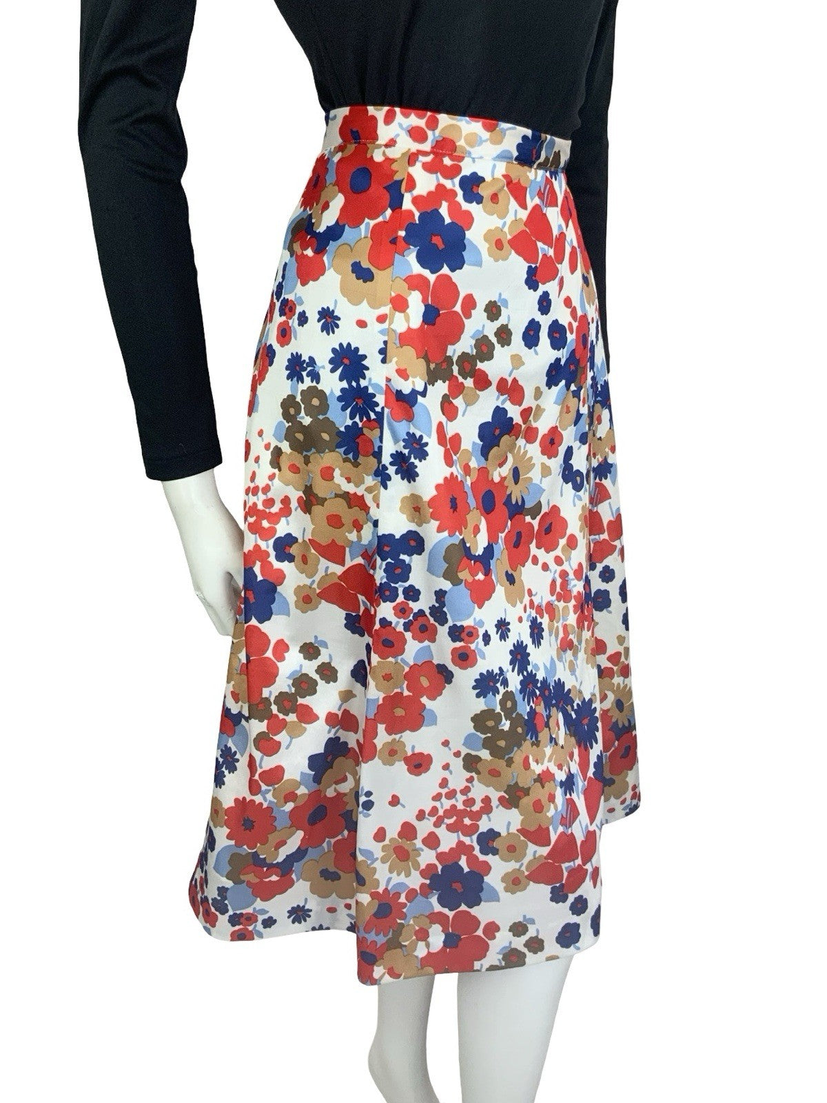 VTG 60S 70S MOD WHITE RED BLUE BROWN FLORAL A LNE MINI SKIRT 12