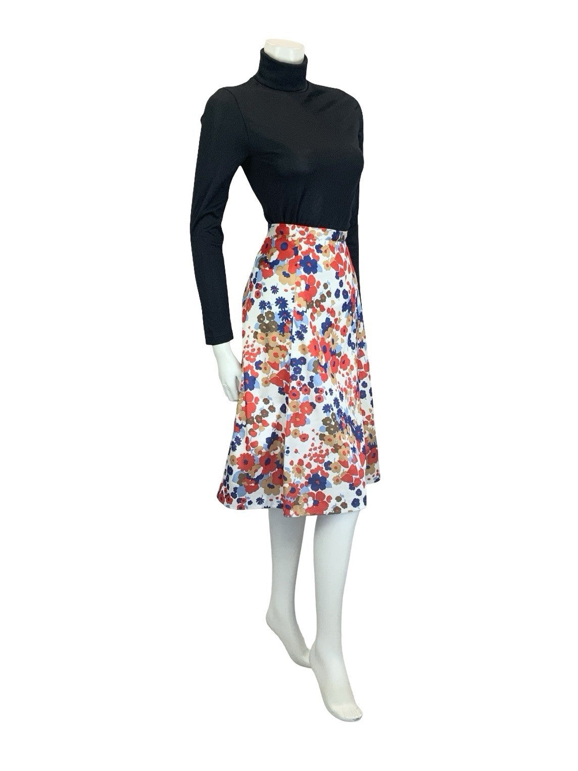 VTG 60S 70S MOD WHITE RED BLUE BROWN FLORAL A LNE MINI SKIRT 12