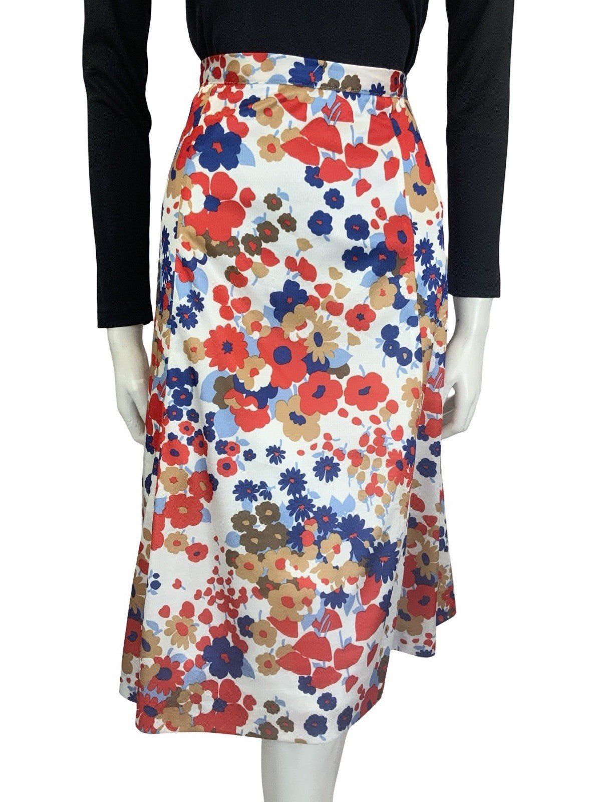 VTG 60S 70S MOD WHITE RED BLUE BROWN FLORAL A LNE MINI SKIRT 12