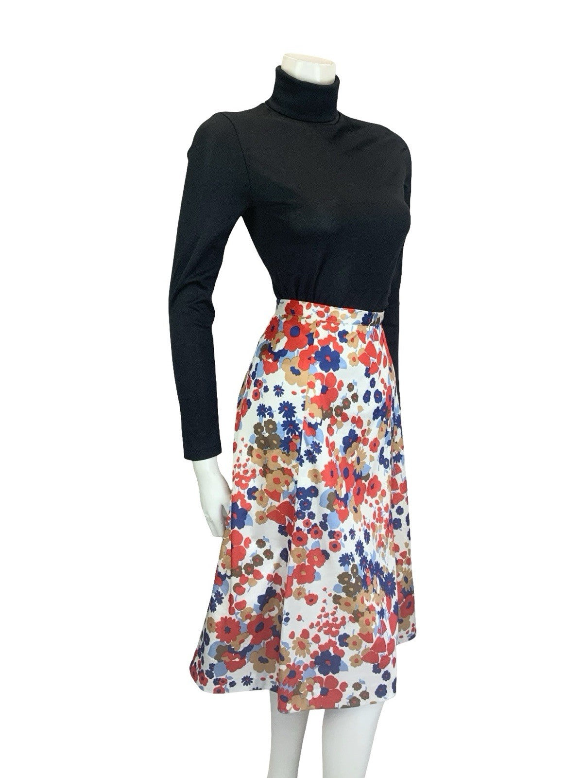 VTG 60S 70S MOD WHITE RED BLUE BROWN FLORAL A LNE MINI SKIRT 12