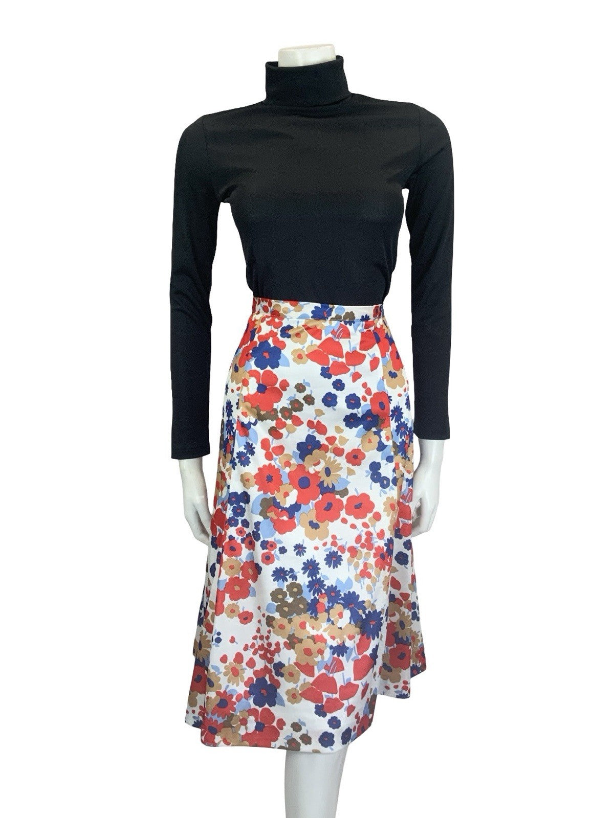 VTG 60S 70S MOD WHITE RED BLUE BROWN FLORAL A LNE MINI SKIRT 12